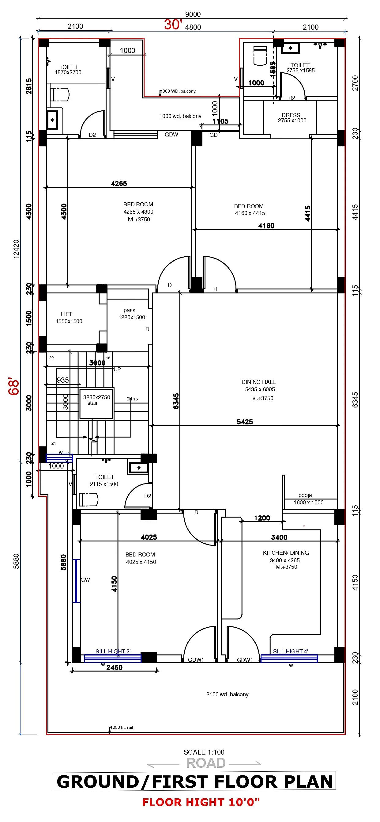 30X68 House plan- 2040 sqft Residential house design At Noida thumbnail 2 — Project ID 7622