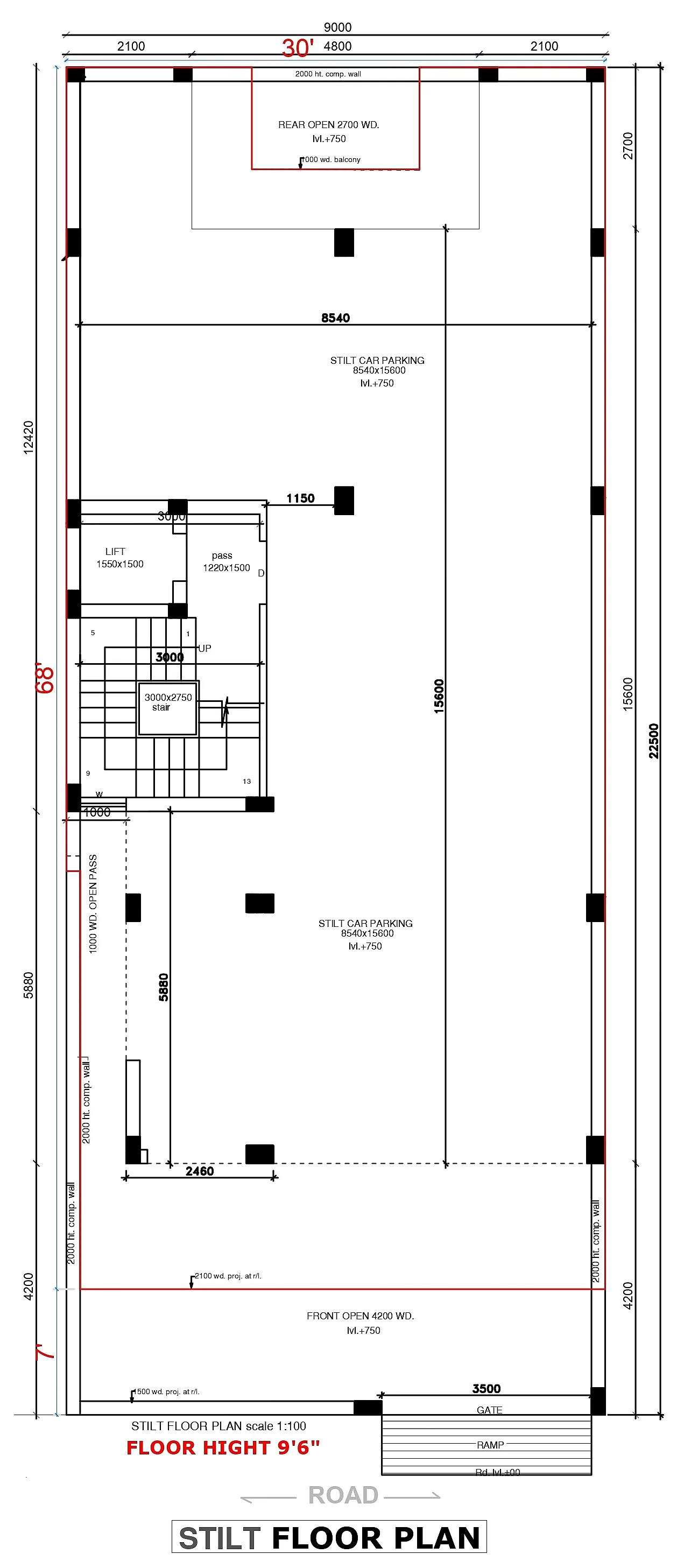 30X68 House plan- 2040 sqft Residential house design At Noida thumbnail 3 — Project ID 7622