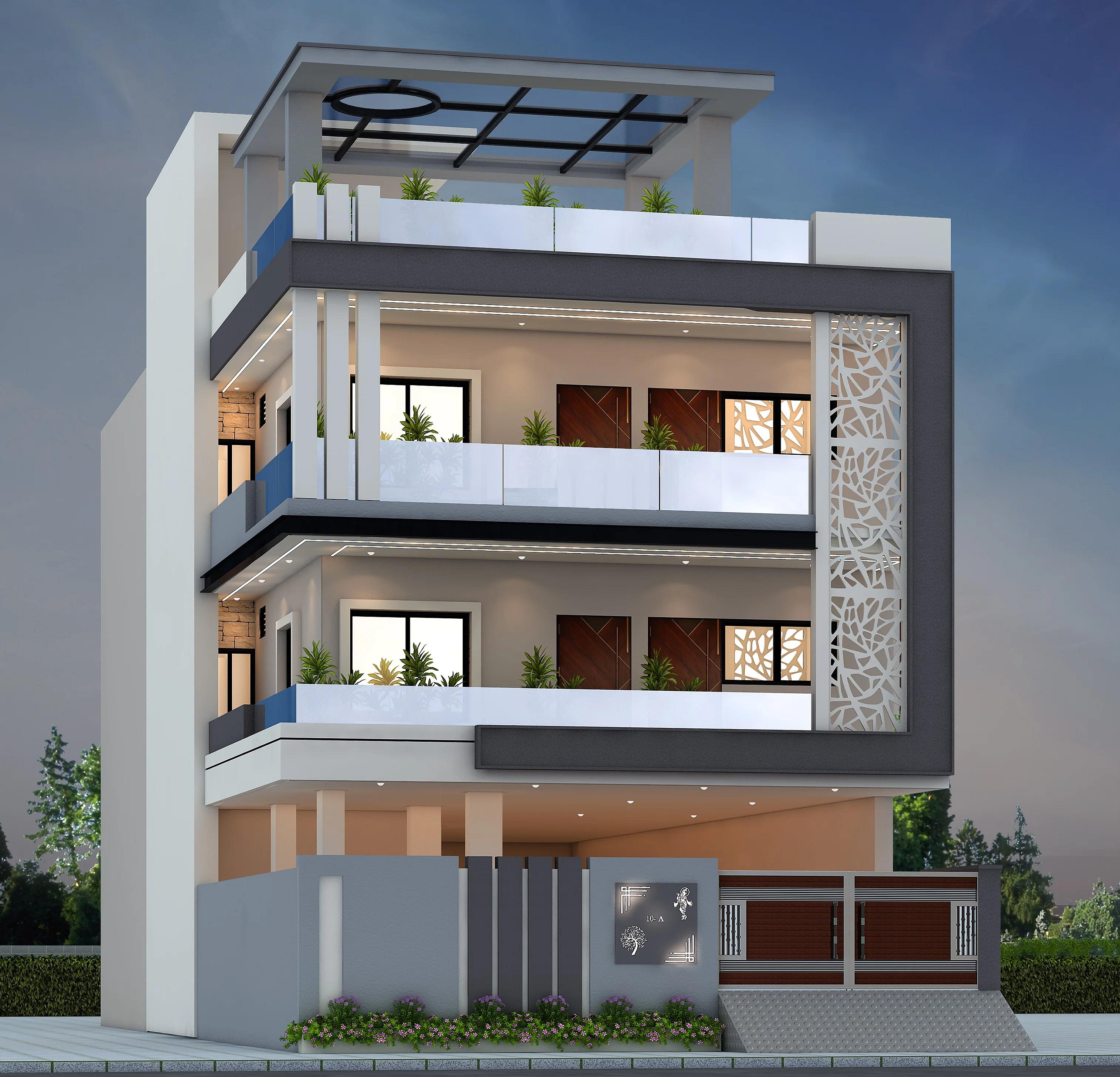 30X68 House plan- 2040 sqft Residential house design At Noida [UP] front elevation, 30x68 ft plot, north east facing, G+2, Noida