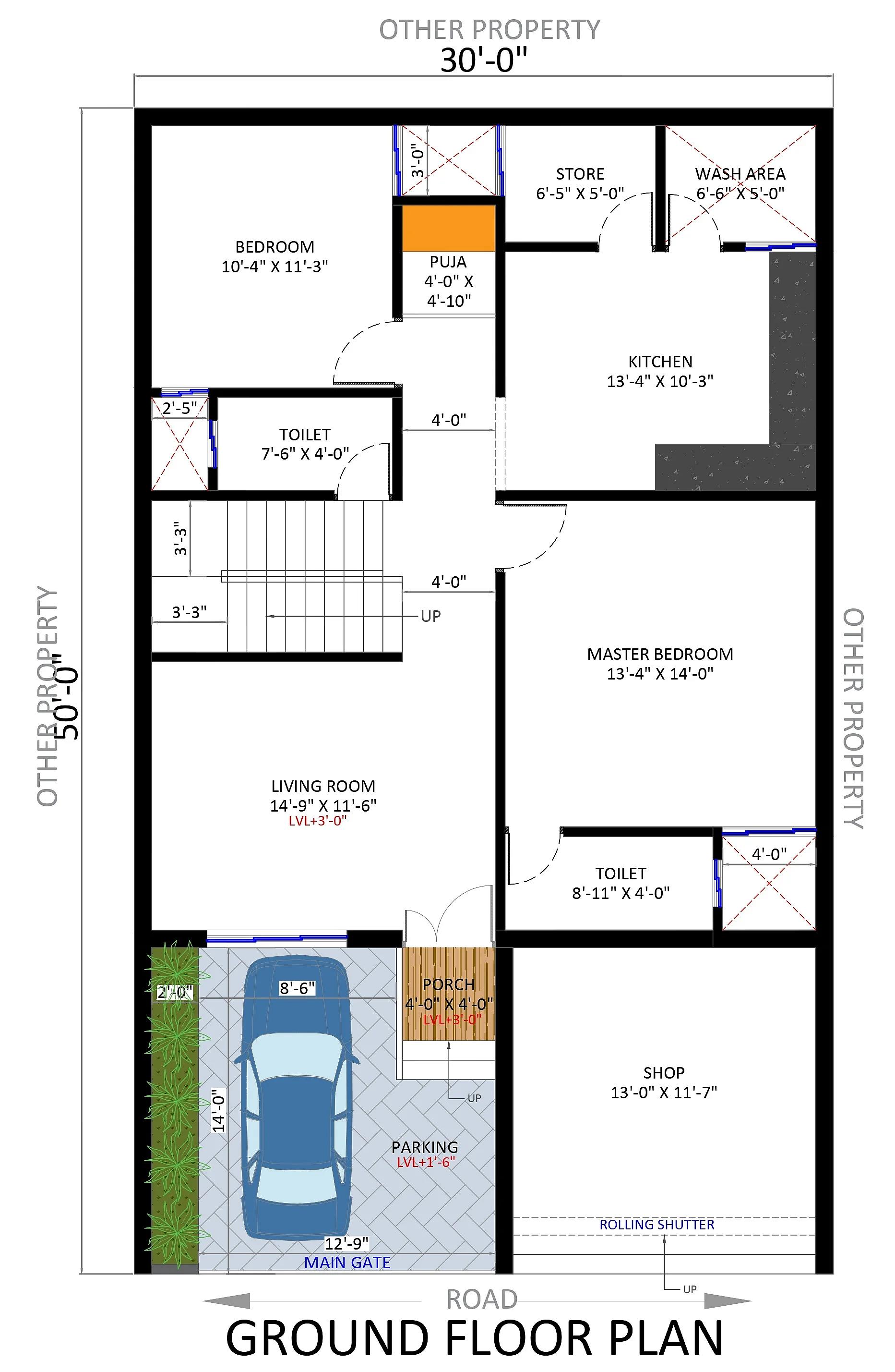 30X50 House plan- 1500 sqft Residential house design At Satna thumbnail 2 — Project ID 7623