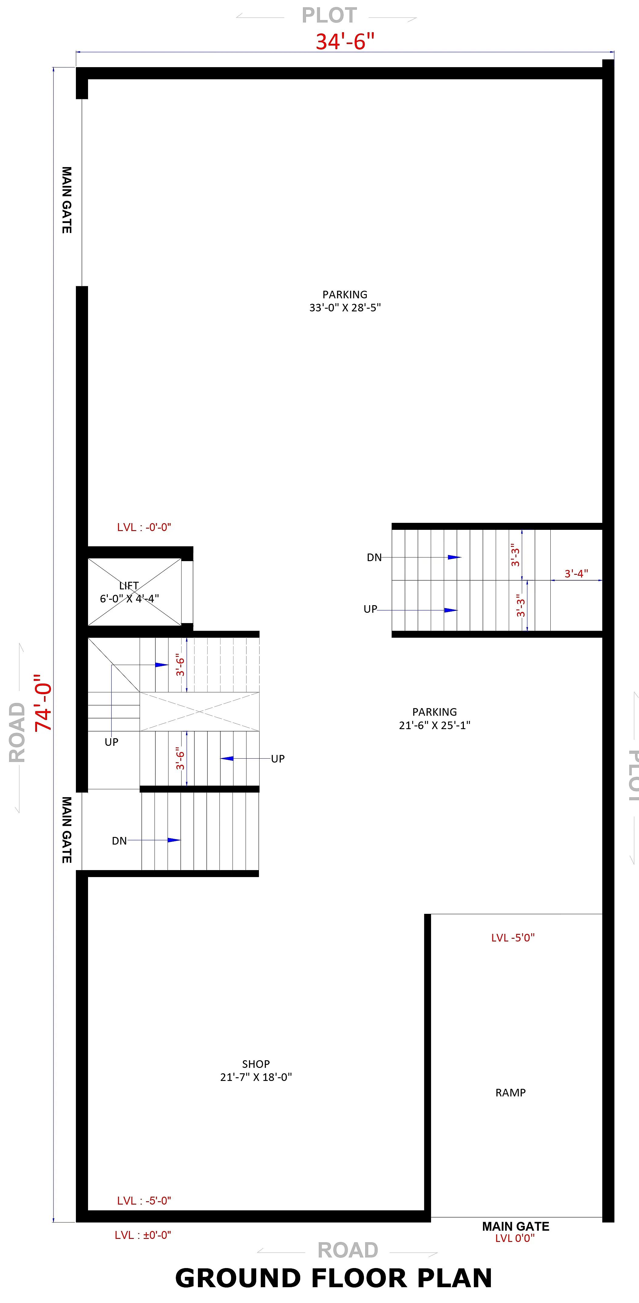 35X74 Rental House with Shop plan- 2590 sqft Residential Cum Commercial house design At Motihari thumbnail 2 — Project ID 7624