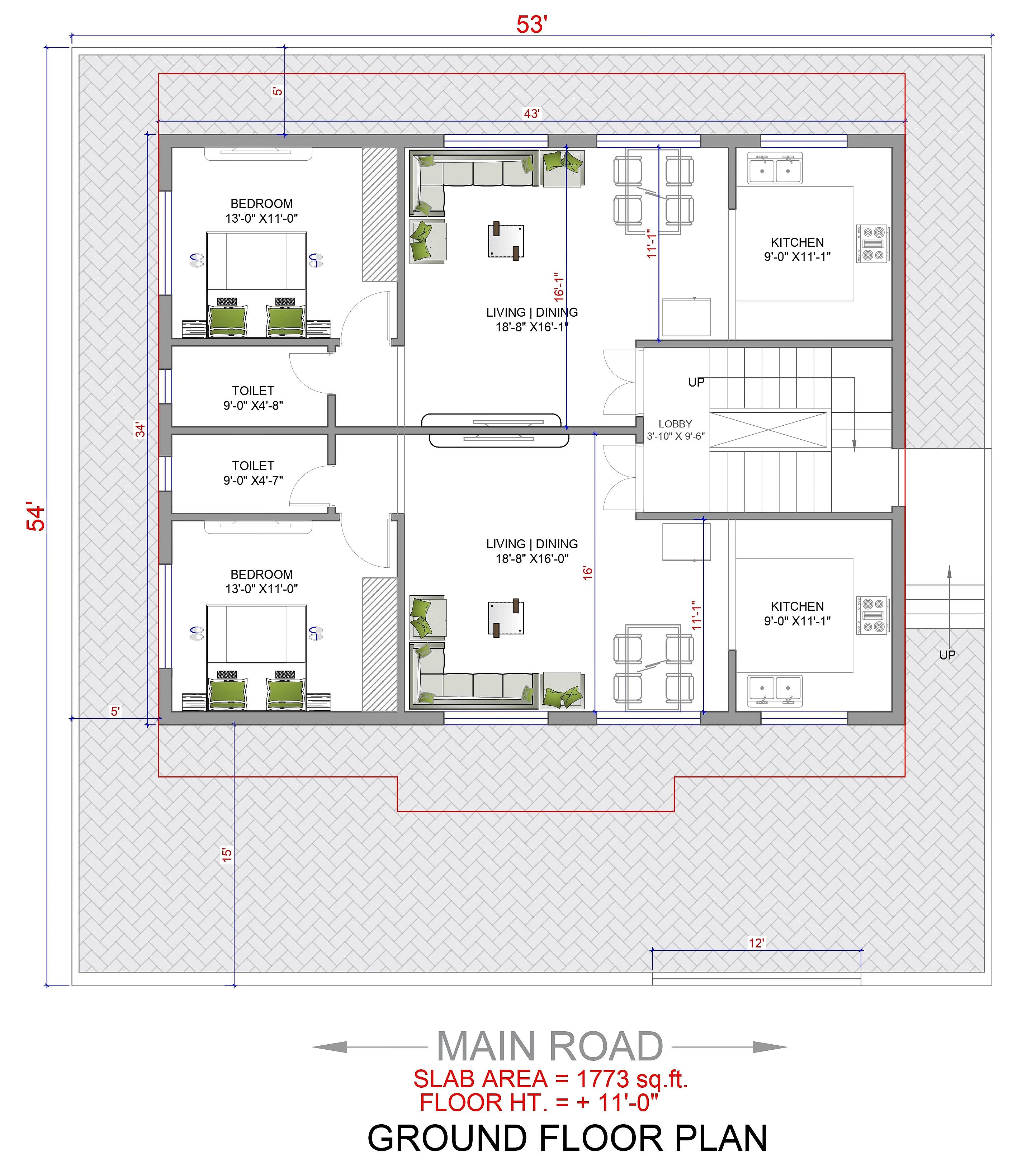 53X54 Apartment plan- 2862 sqft Residential Cum Commercial house design At Guwahati thumbnail 2 — Project ID 7625