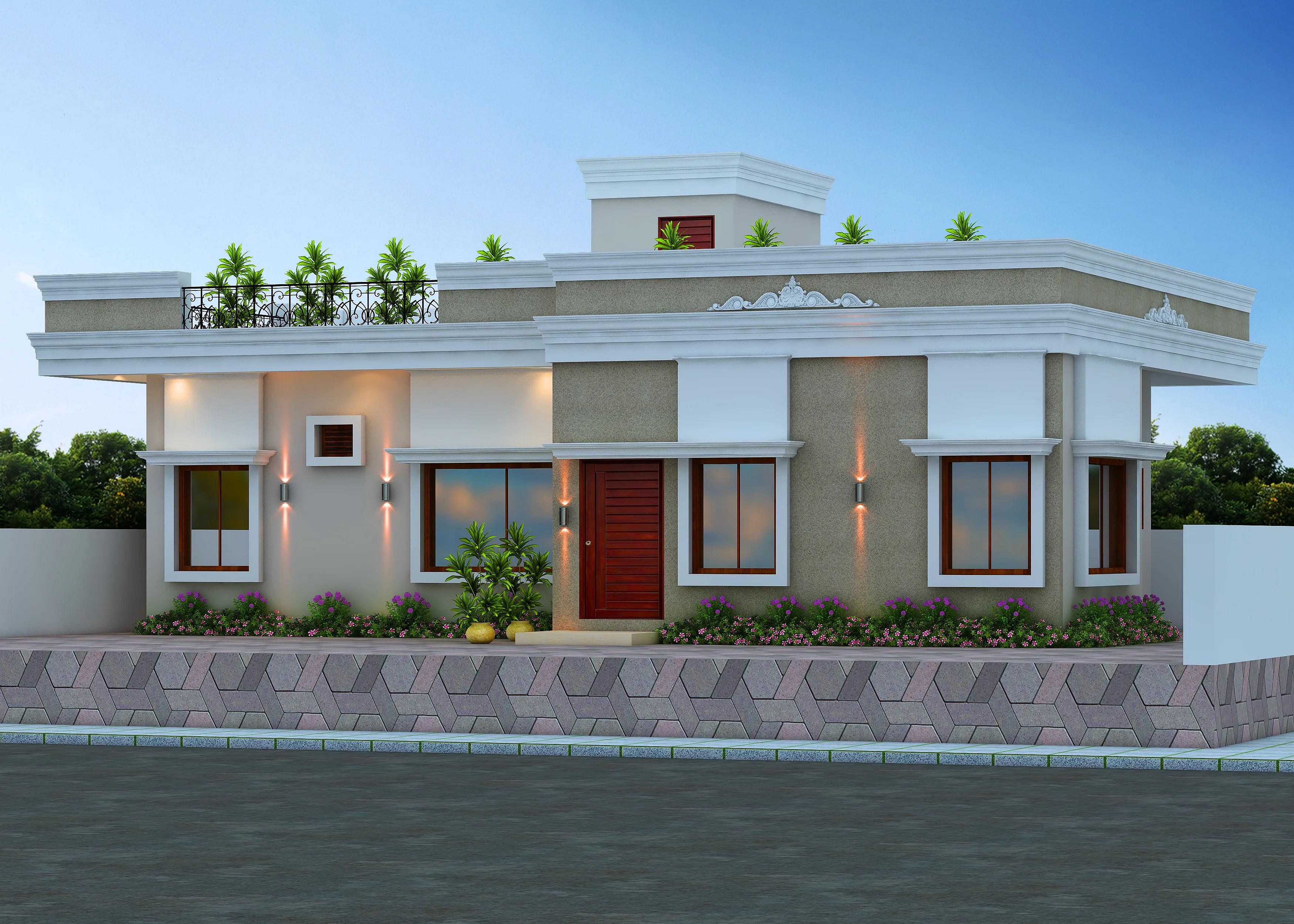 54X62 House plan- 3348 sqft Residential house design At Gurgaon [HR] front elevation, 54x62 ft plot, 2 BHK, south facing, single floor, Gurgaon