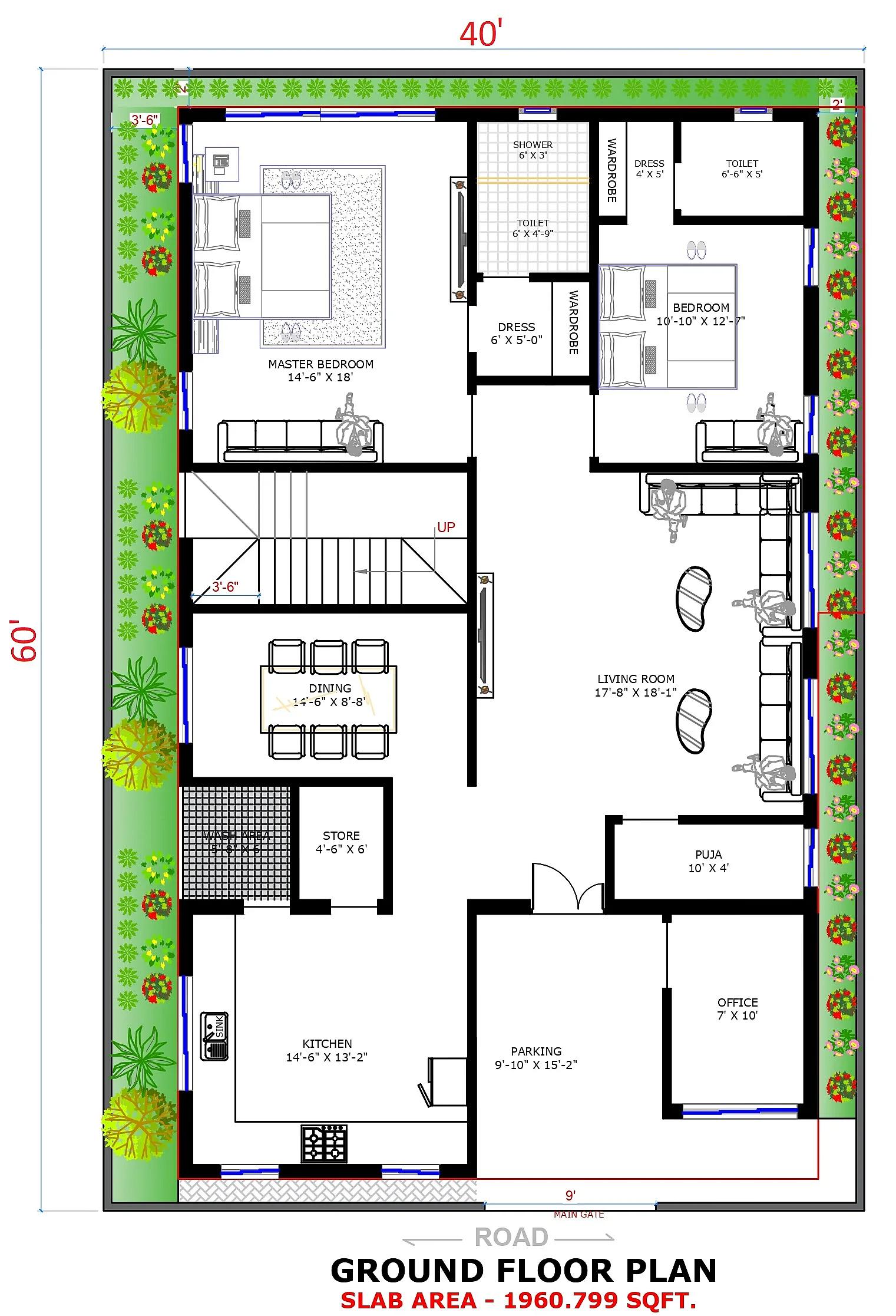 40X60 Residential With Rental Apartment plan- 2400 sqft Residential Cum Commercial house design At Gulbarga thumbnail 2 — Project ID 7627