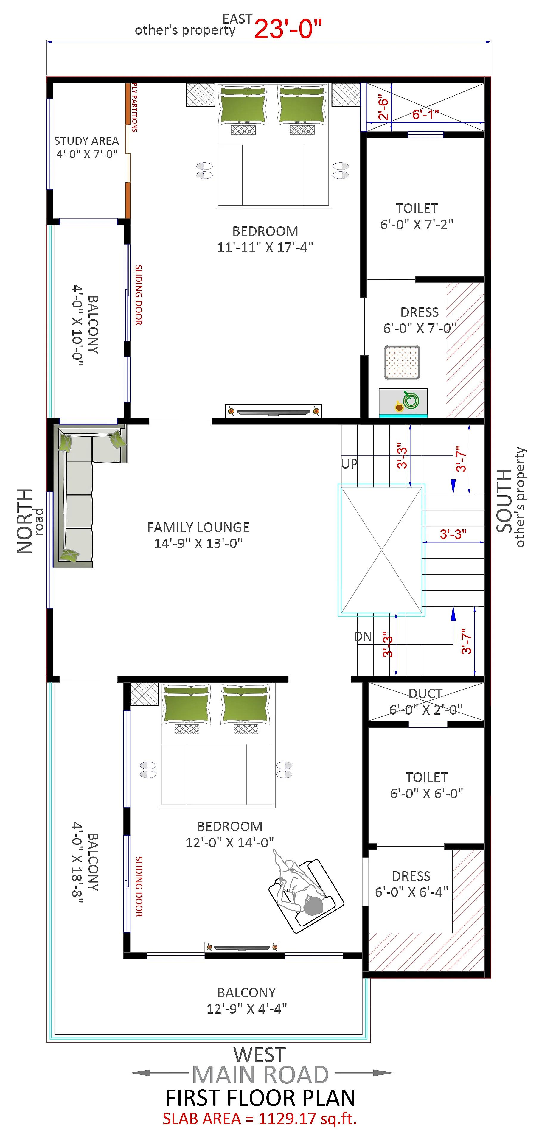 23X50 House plan- 1150 sqft Residential house design At Indore thumbnail 3 — Project ID 7634