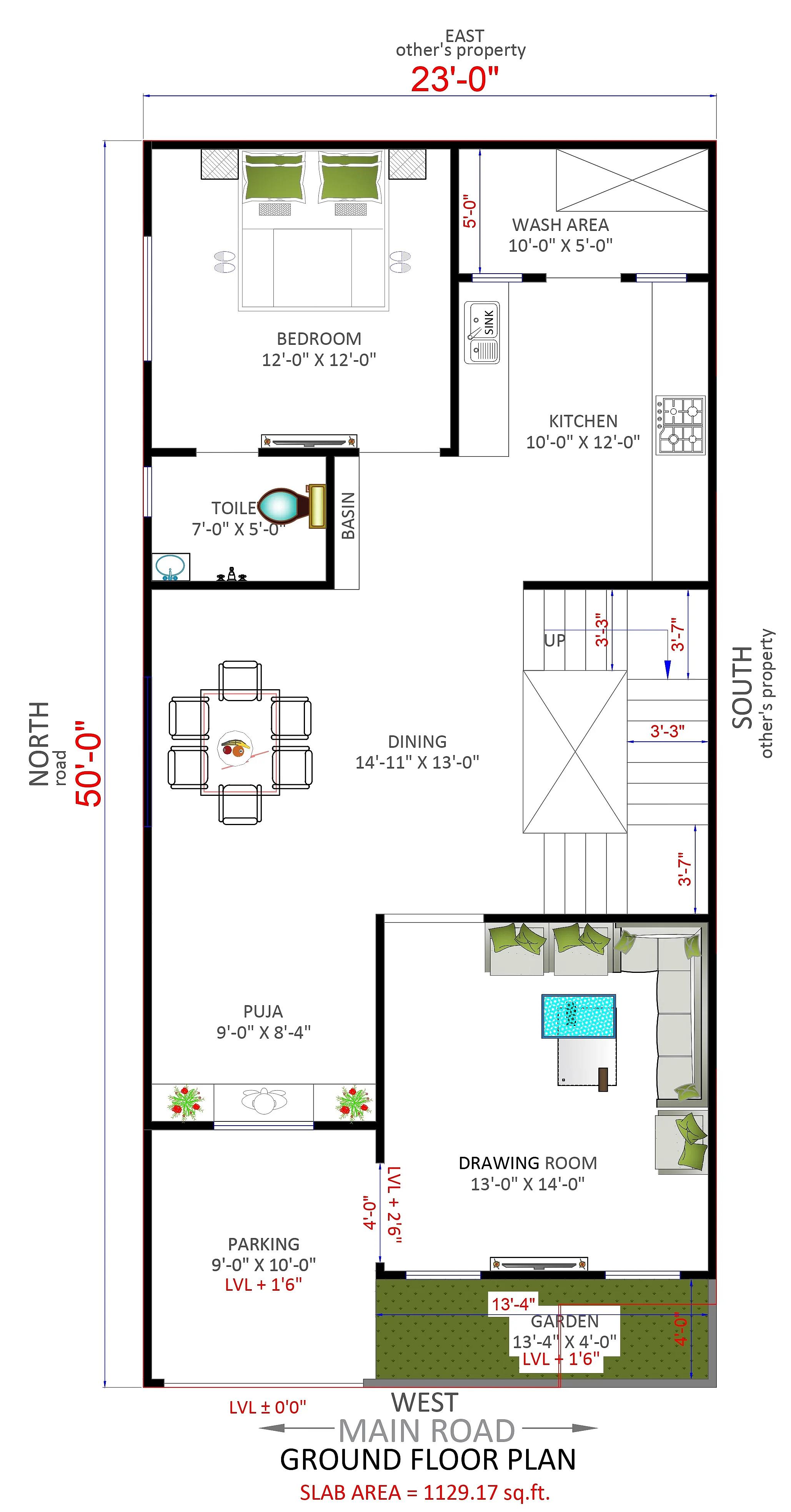 23X50 House plan- 1150 sqft Residential house design At Indore thumbnail 4 — Project ID 7634