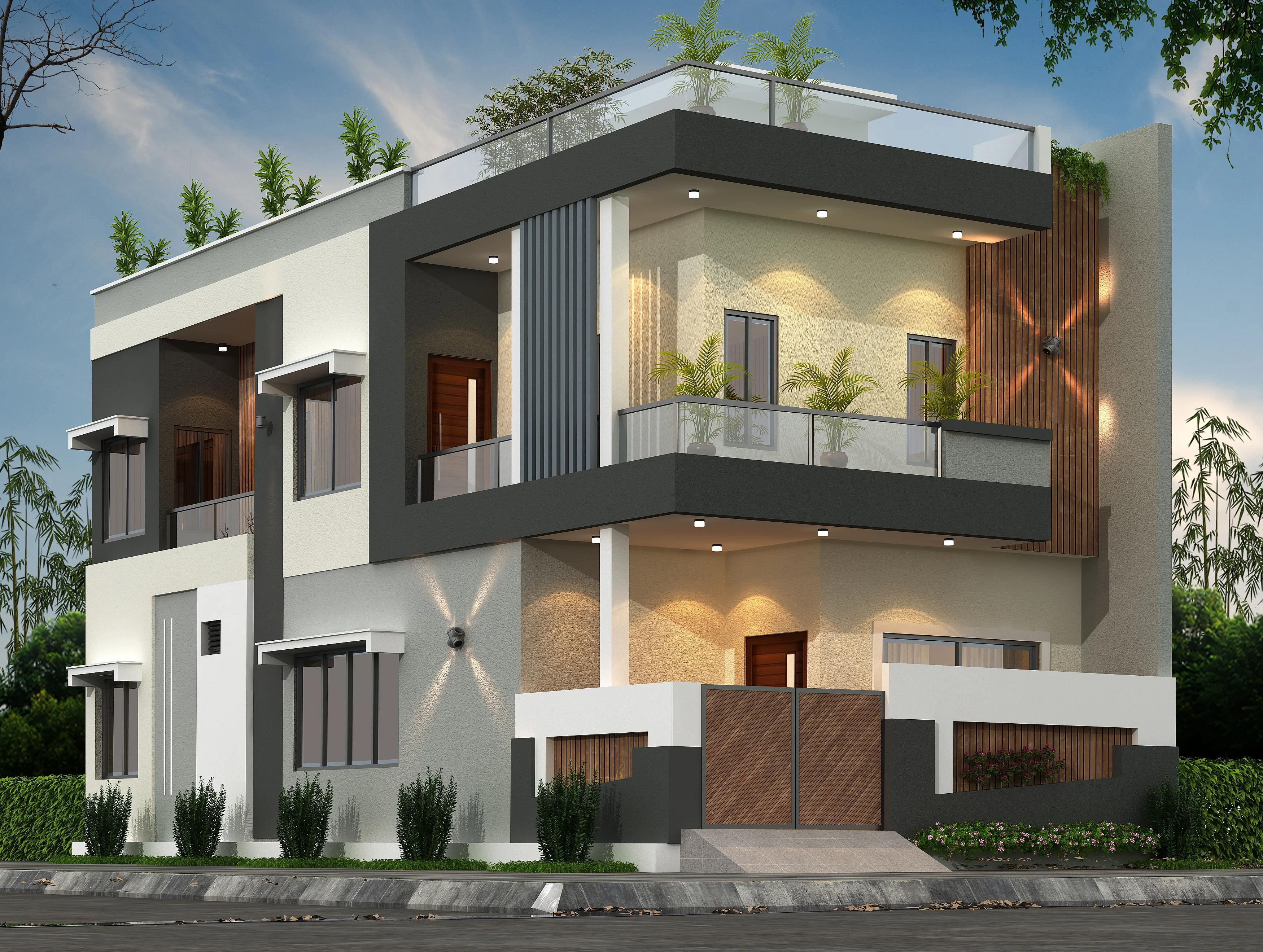 23X50 House plan- 1150 sqft Residential house design At Indore [MP] front elevation, 23x50 ft plot, 3 BHK, west facing, G+1, Indore