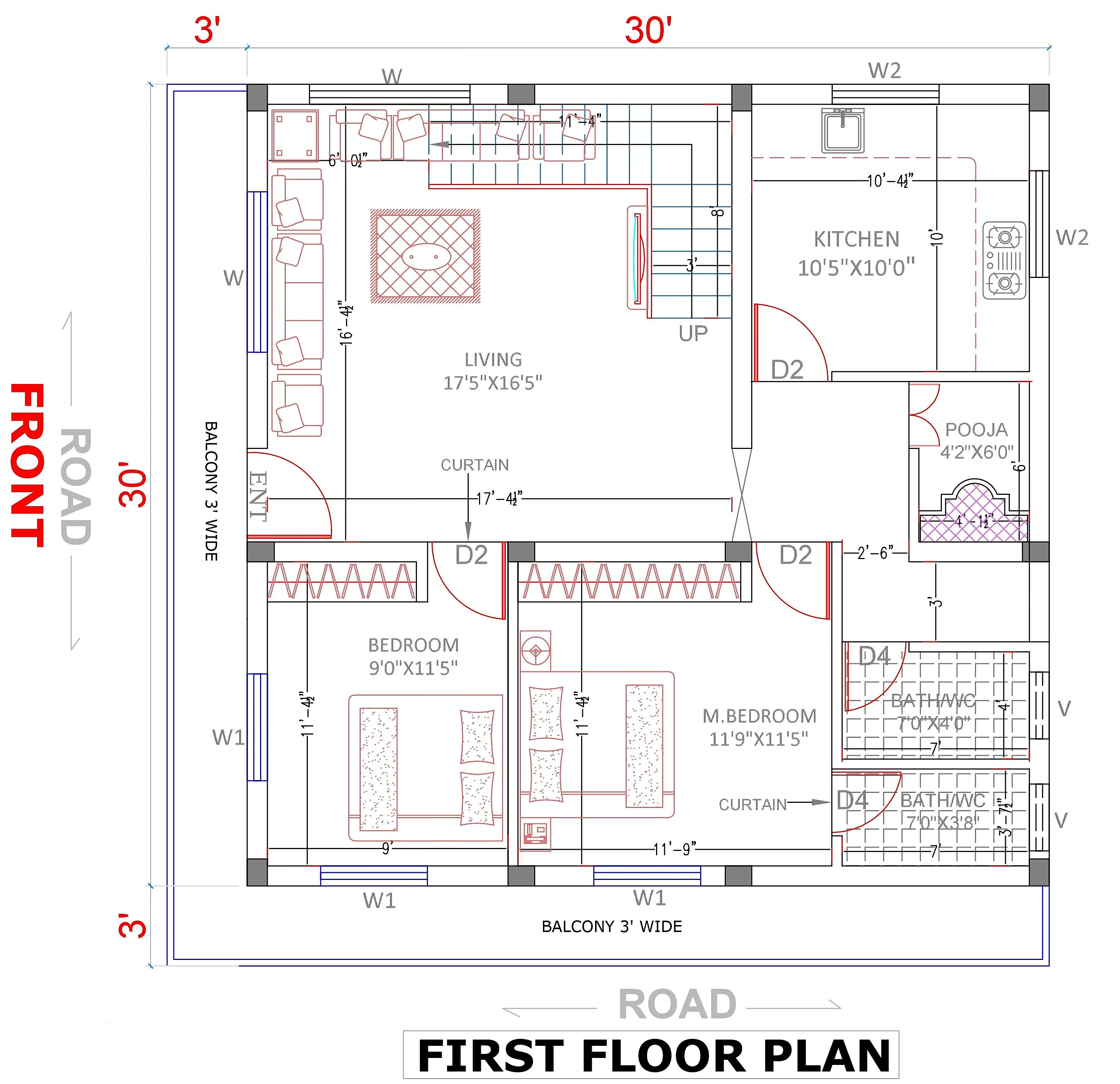 30X30 House plan- 900 sqft Residential house design At Ahmednagar thumbnail 2 — Project ID 7664