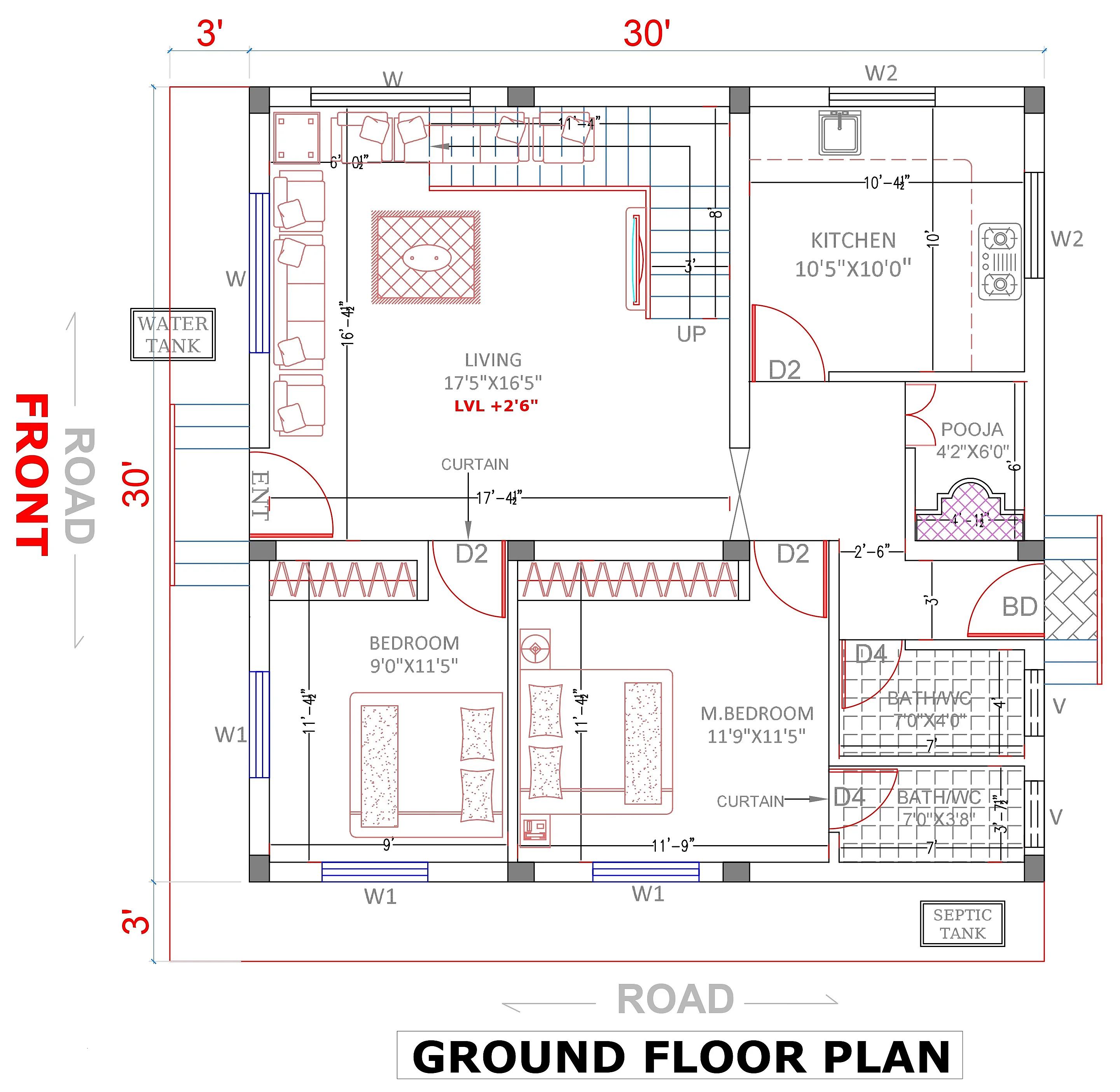 30X30 House plan- 900 sqft Residential house design At Ahmednagar thumbnail 3 — Project ID 7664