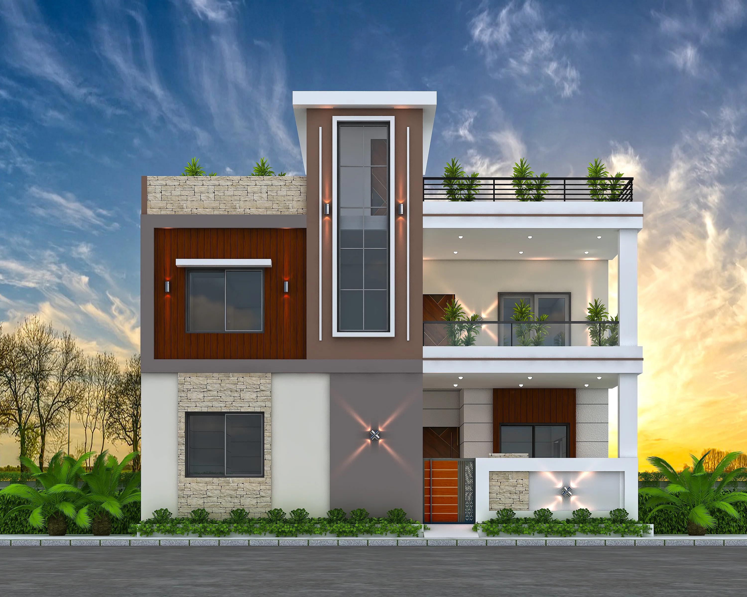 37X40 House plan- 1480 sqft Residential house design At Lucknow [UP] front elevation, 37x40 ft plot, north west facing, G+1, Lucknow