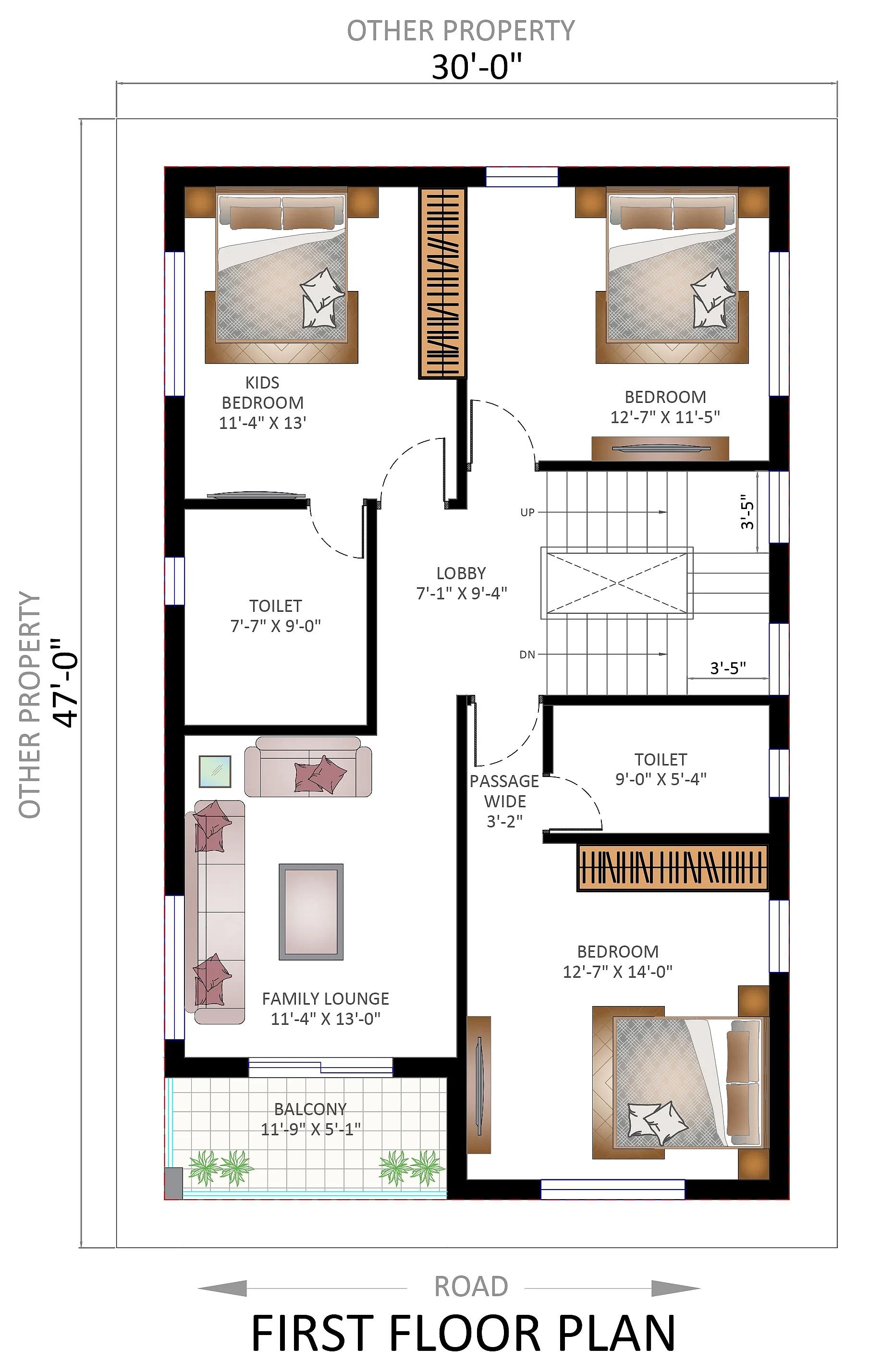 30X47 House plan- 1410 sqft Residential house design At Bangalore [KA]