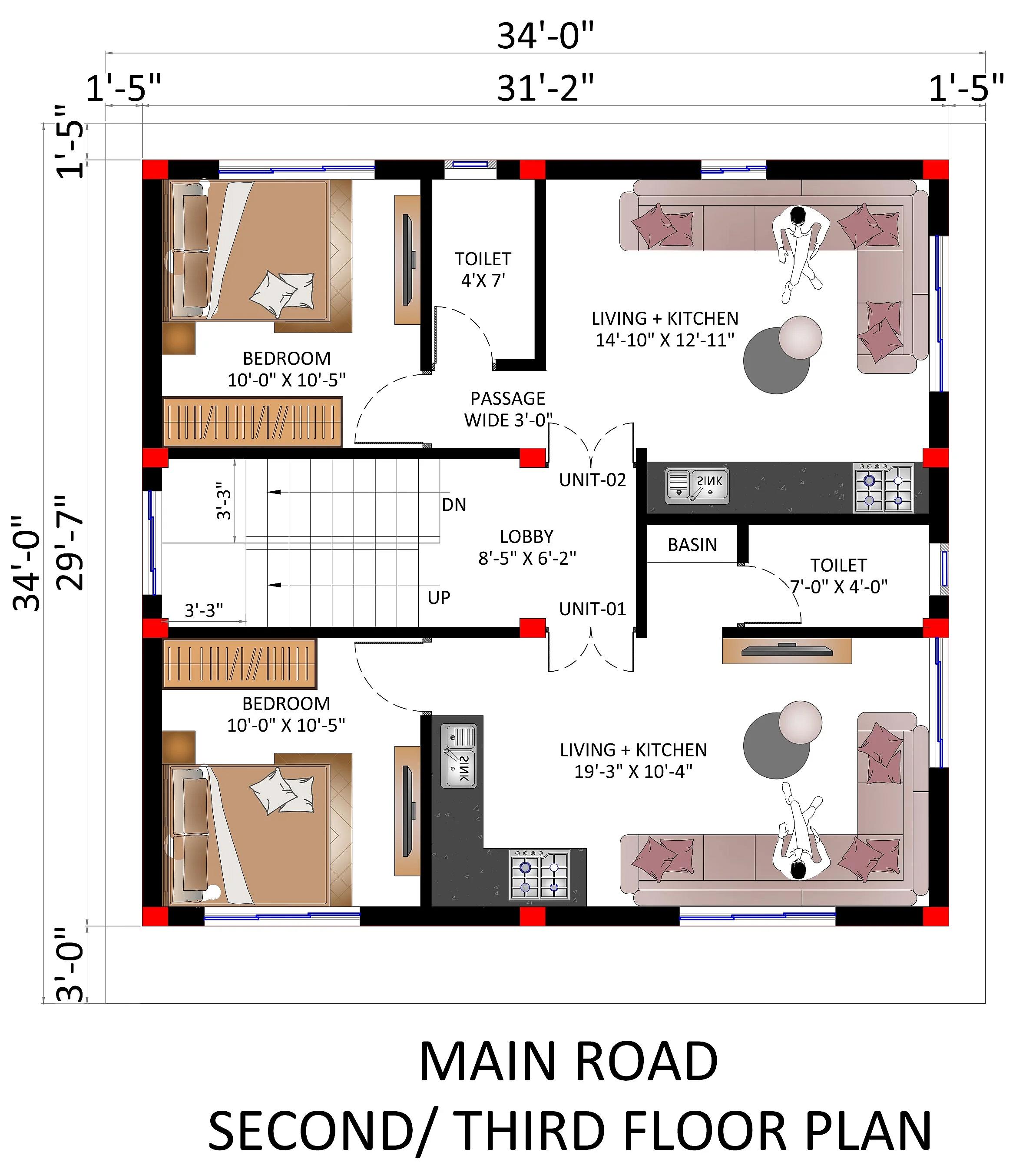 34X34 House plan- 1156 sqft Residential Cum Commercial house design At Pune thumbnail 2 — Project ID 7667
