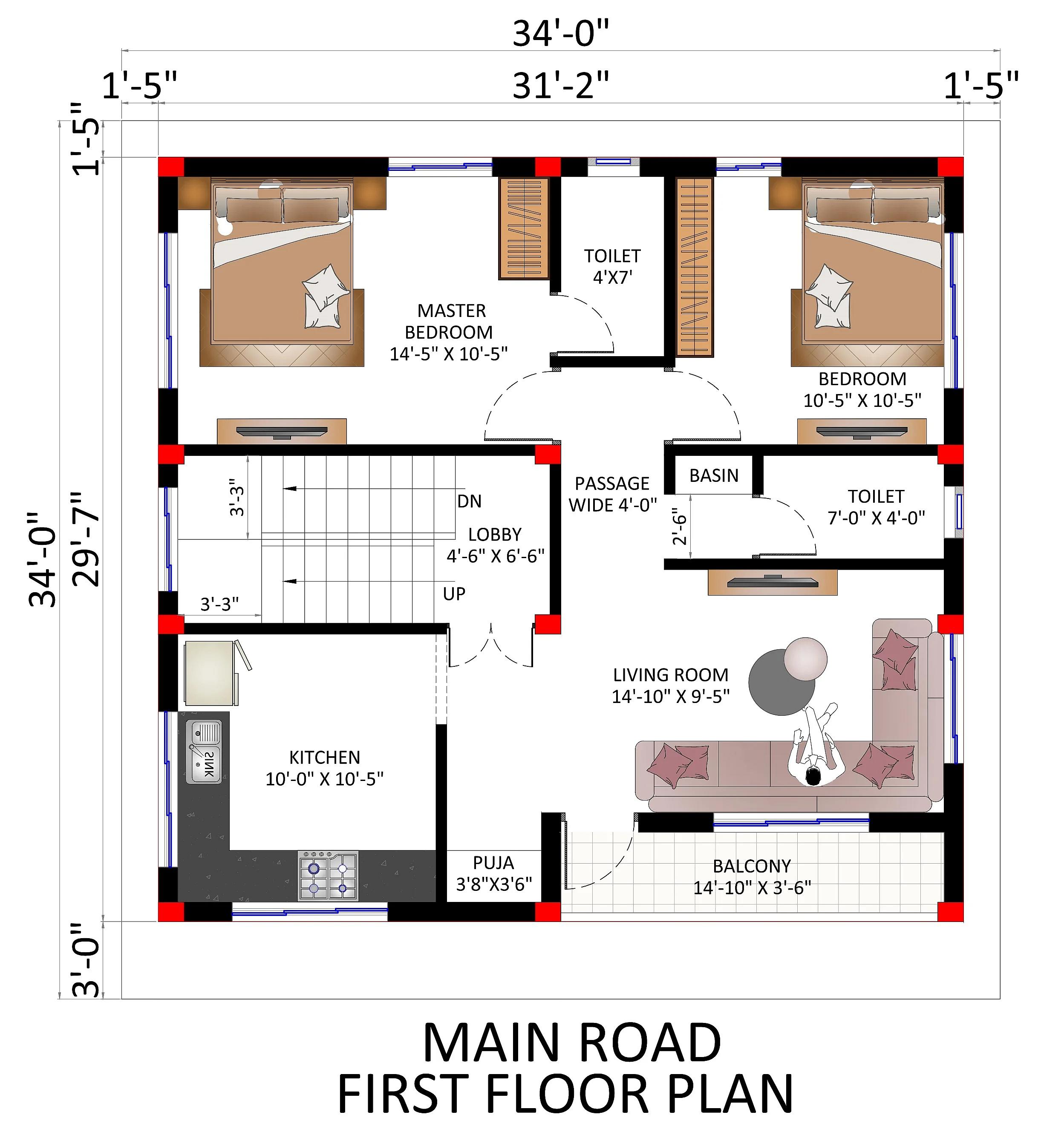 34X34 House plan- 1156 sqft Residential Cum Commercial house design At Pune thumbnail 3 — Project ID 7667