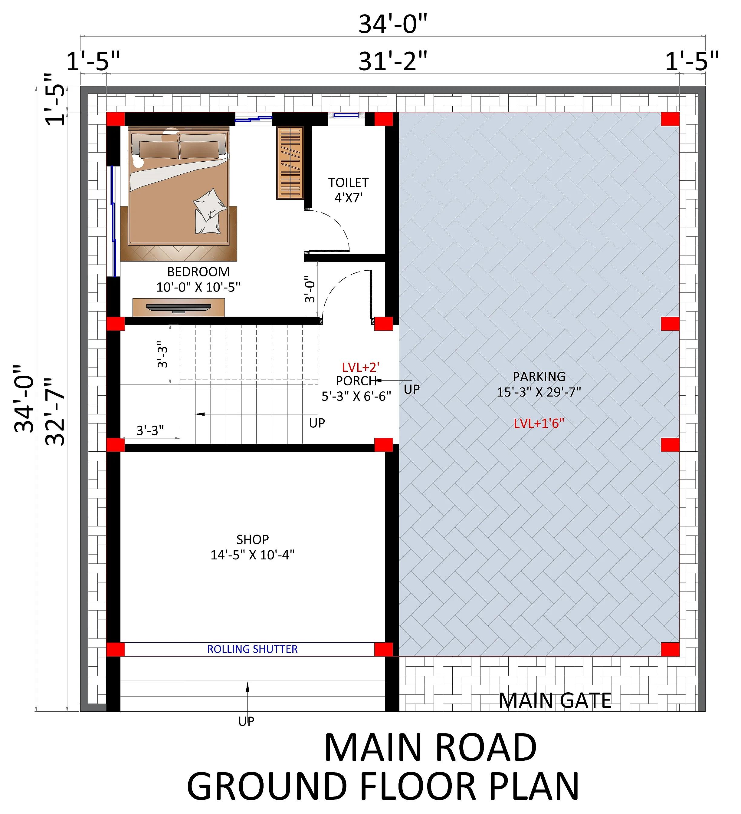 34X34 House plan- 1156 sqft Residential Cum Commercial house design At Pune thumbnail 4 — Project ID 7667