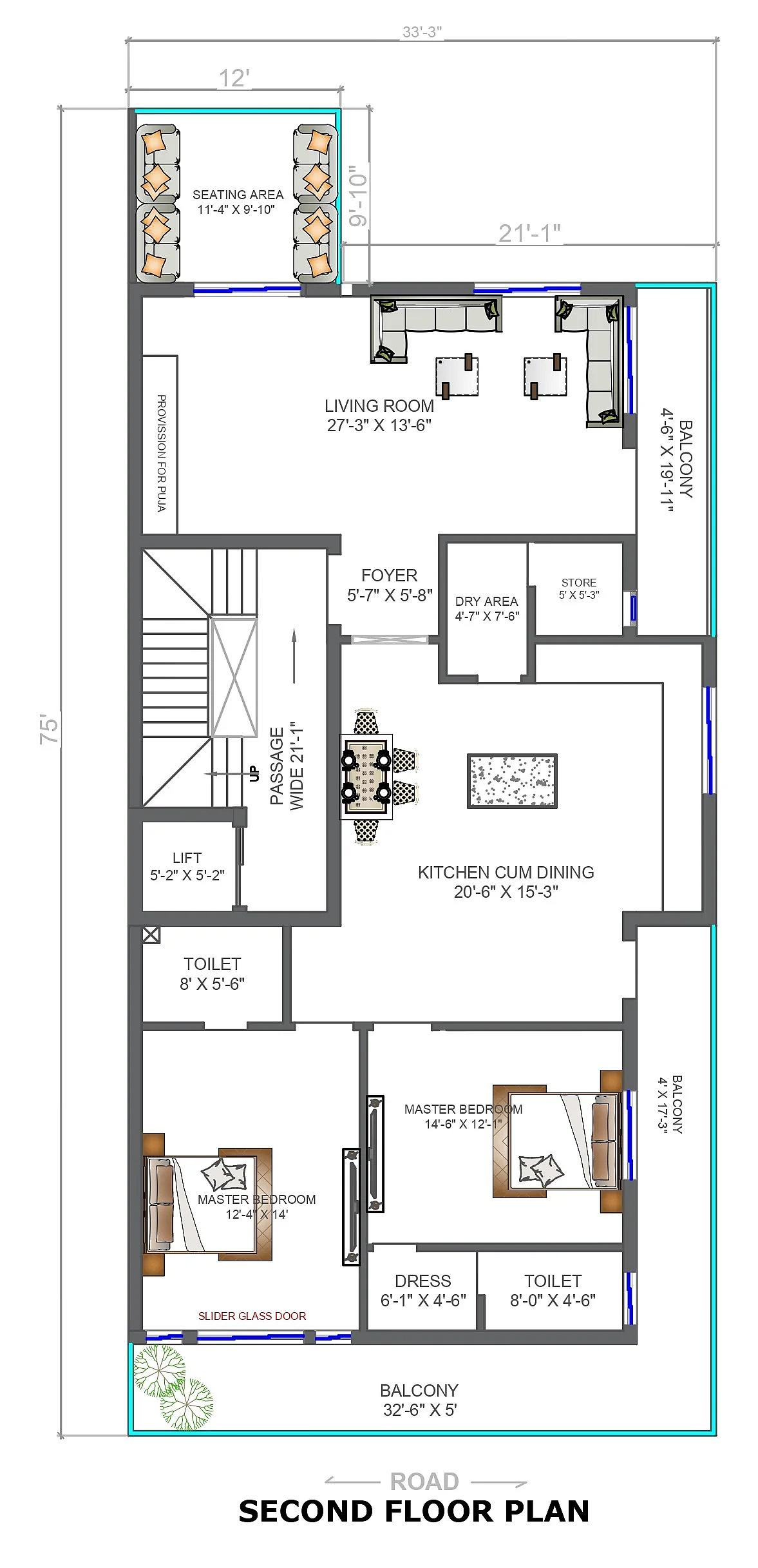 33X73 Residential House with Rental House plan- 2409 sqft Residential Cum Commercial house design At Noida [UP]
