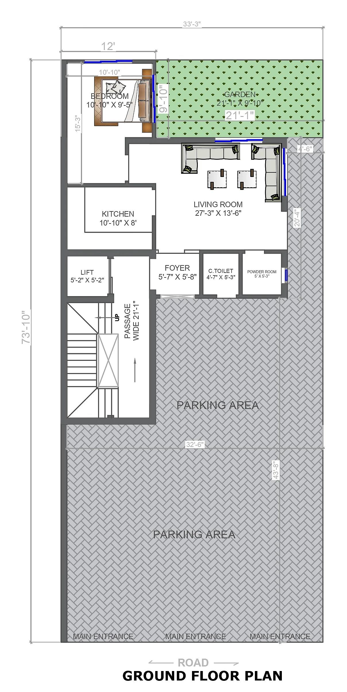 33X73 Residential House with Rental House plan- 2409 sqft Residential Cum Commercial house design At Noida thumbnail 3 — Project ID 7668