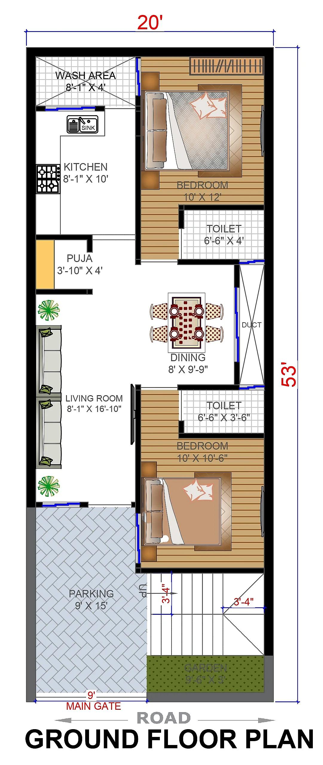 20X53 House plan- 1060 sqft Residential house design At Chennai thumbnail 2 — Project ID 7669