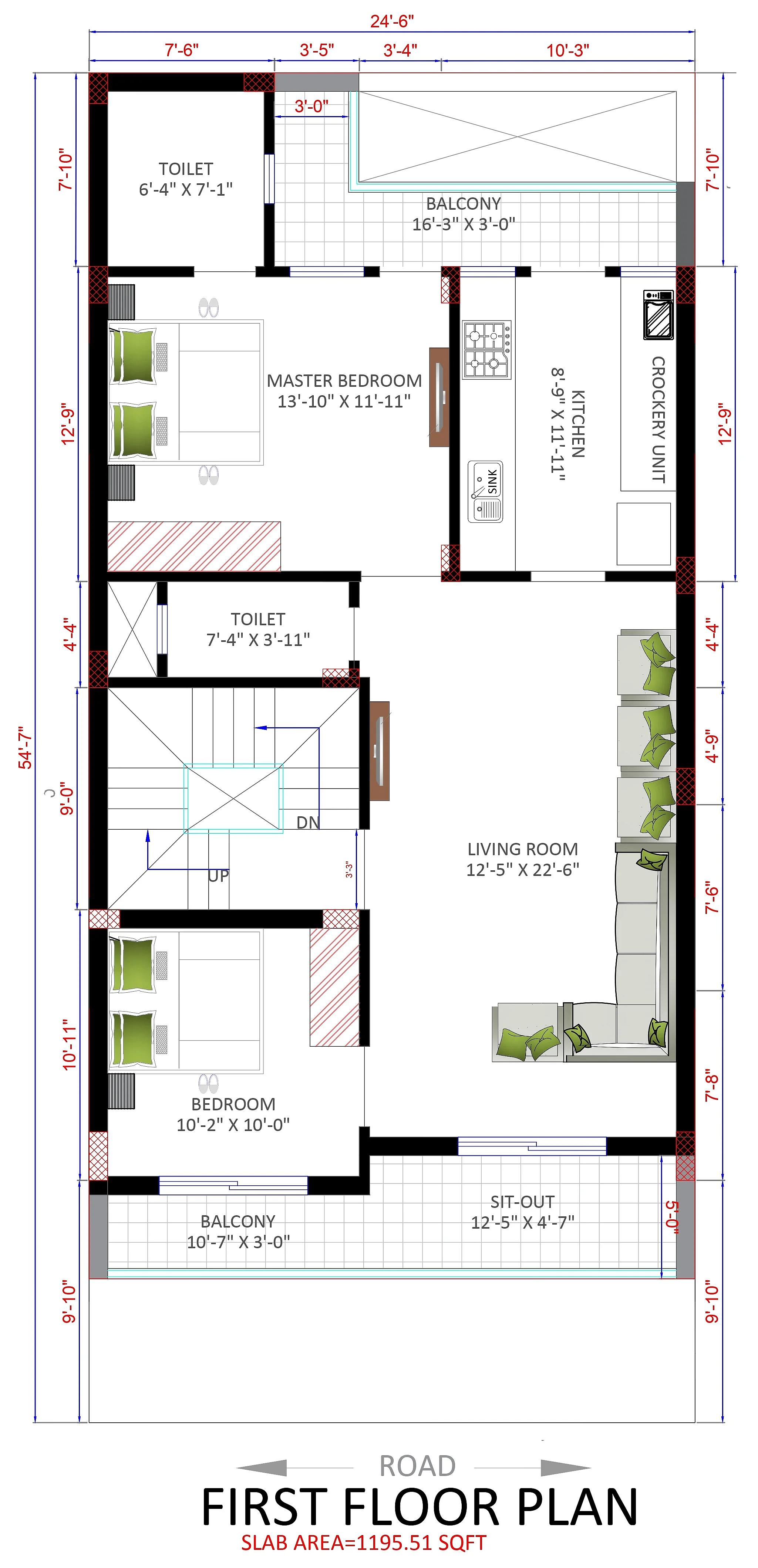 25X55 House plan- 1375 sqft Residential house design At Noida thumbnail 2 — Project ID 7670