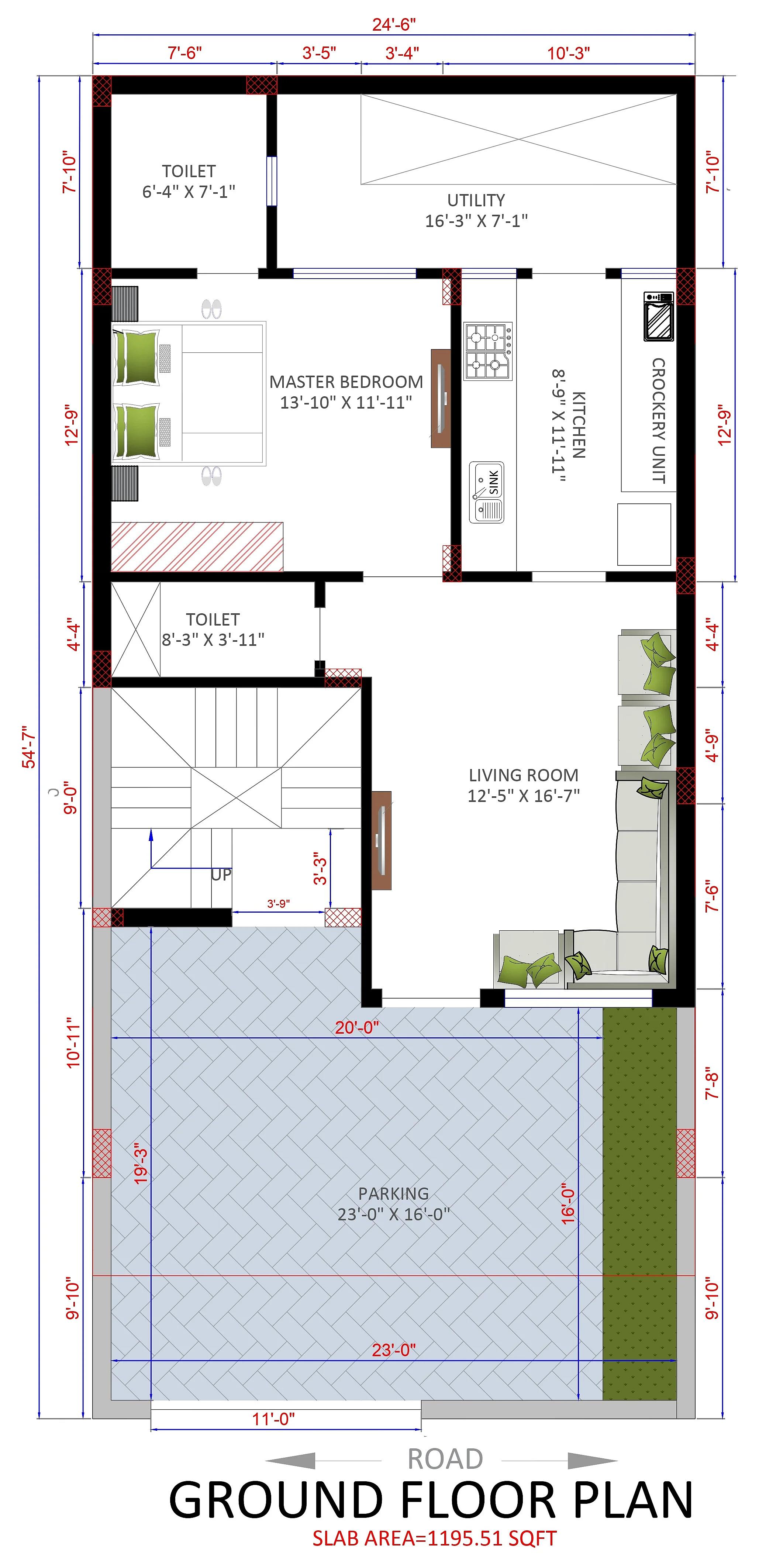 25X55 House plan- 1375 sqft Residential house design At Noida thumbnail 3 — Project ID 7670