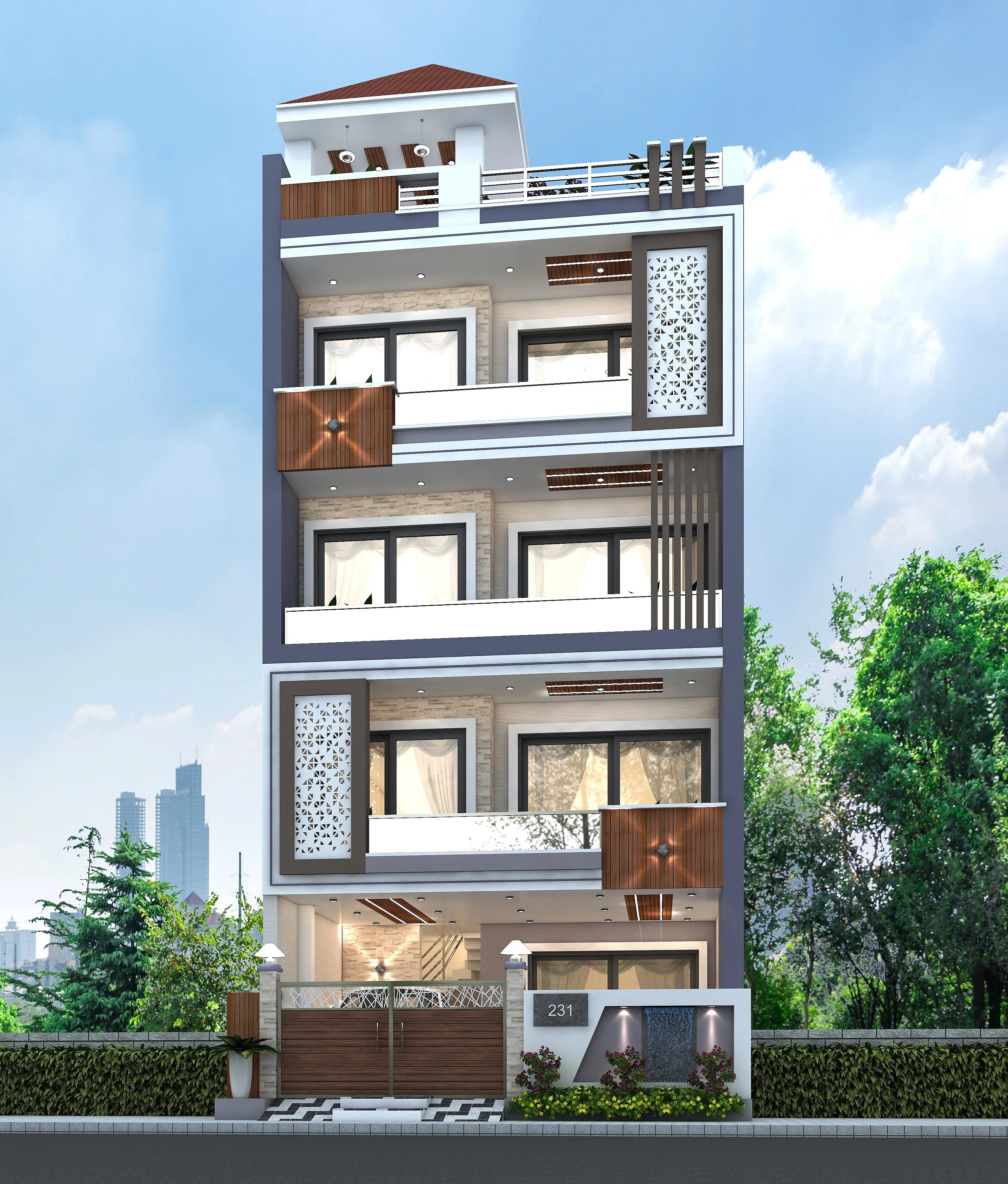 25X55 House plan- 1375 sqft Residential house design At Noida [UP] front elevation, 25x55 ft plot, 1 BHK, north facing, G+1, Noida