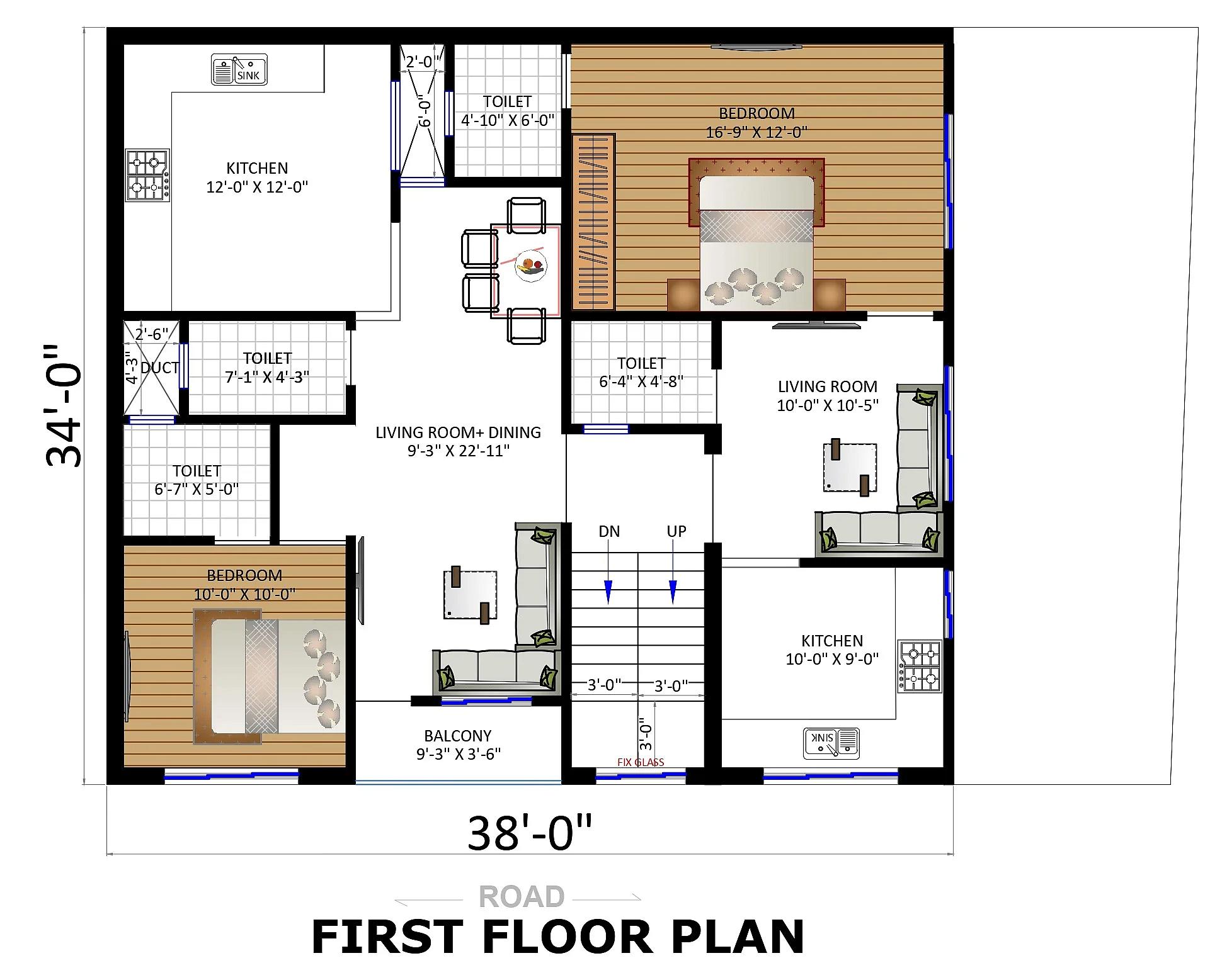 38X34 House plan- 1292 sqft Residential Cum Commercial house design At Bayana thumbnail 2 — Project ID 7671