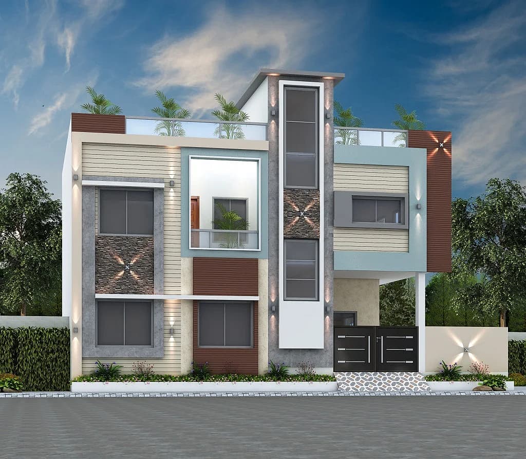 38X34 House plan- 1292 sqft Residential Cum Commercial house design At Bayana [RJ] front elevation, 38x34 ft plot, 2 BHK, south facing, G+1, Bayana