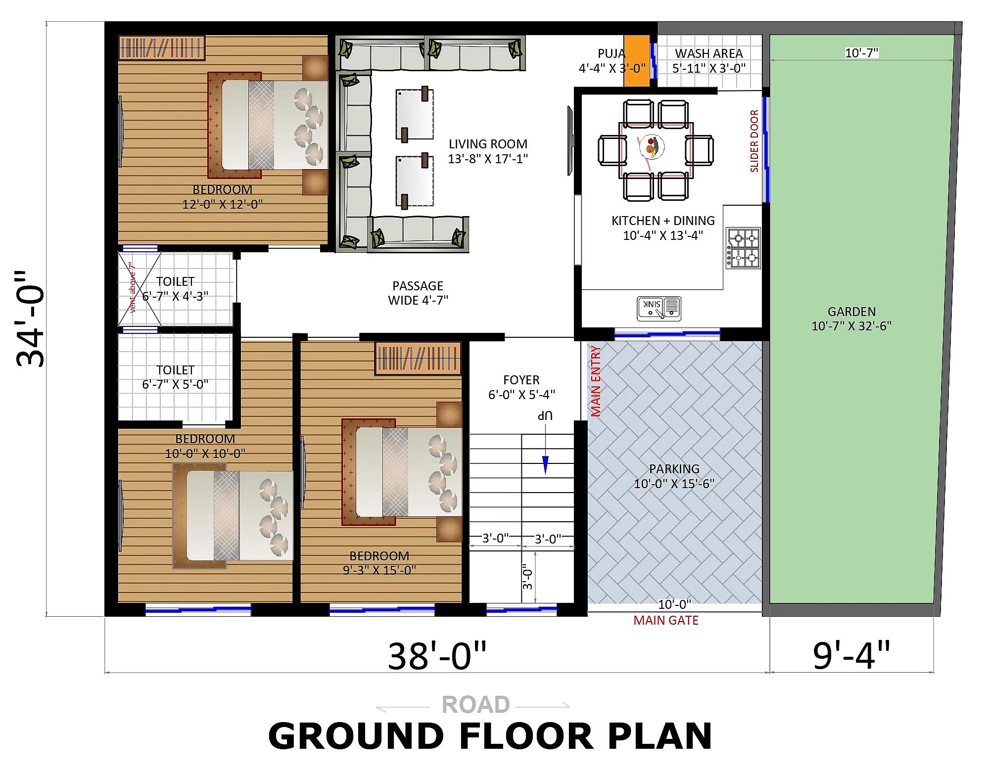 38X34 House plan- 1292 sqft Residential Cum Commercial house design At Bayana thumbnail 3 — Project ID 7671