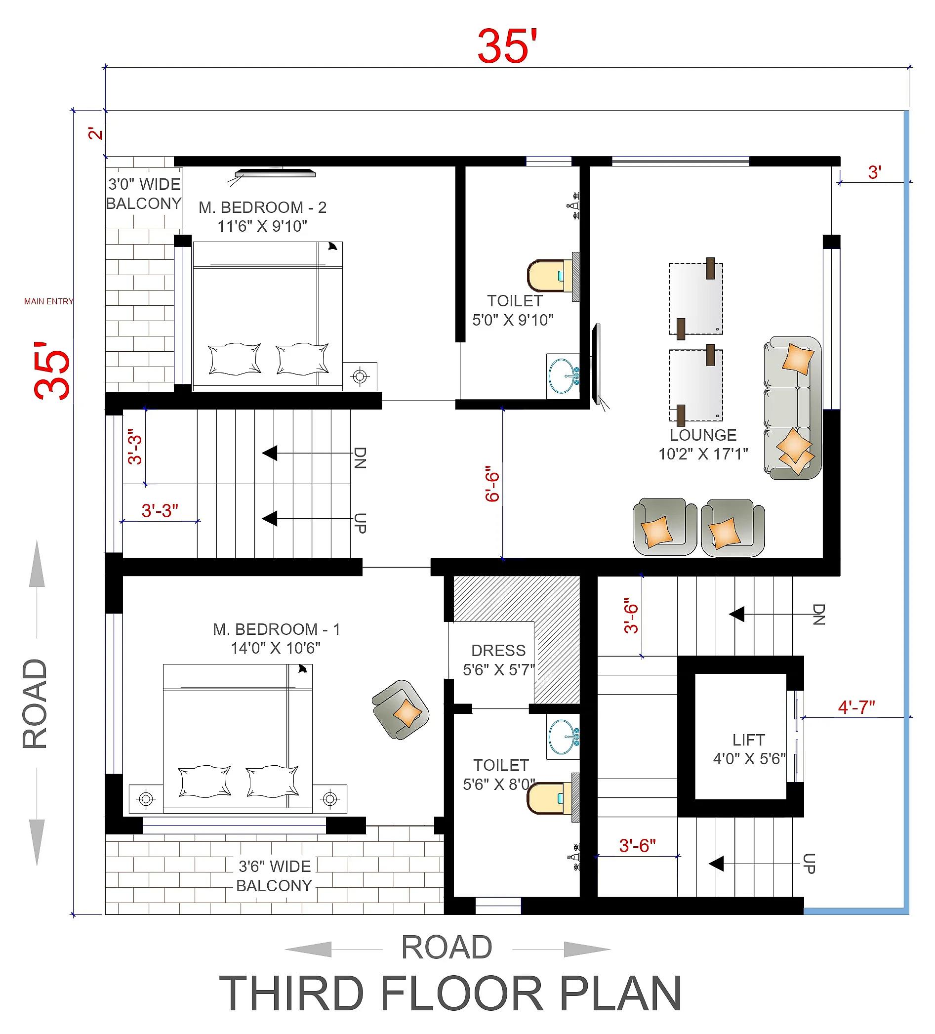 35X35 Commercial Hall With Residential House plan- 1225 sqft Residential Cum Commercial house design At Puttur [KA]