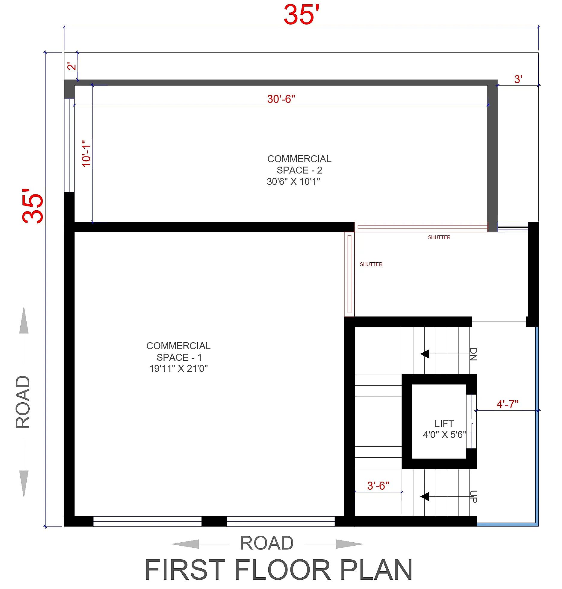 35X35 Commercial Hall With Residential House plan- 1225 sqft Residential Cum Commercial house design At Puttur thumbnail 3 — Project ID 7674