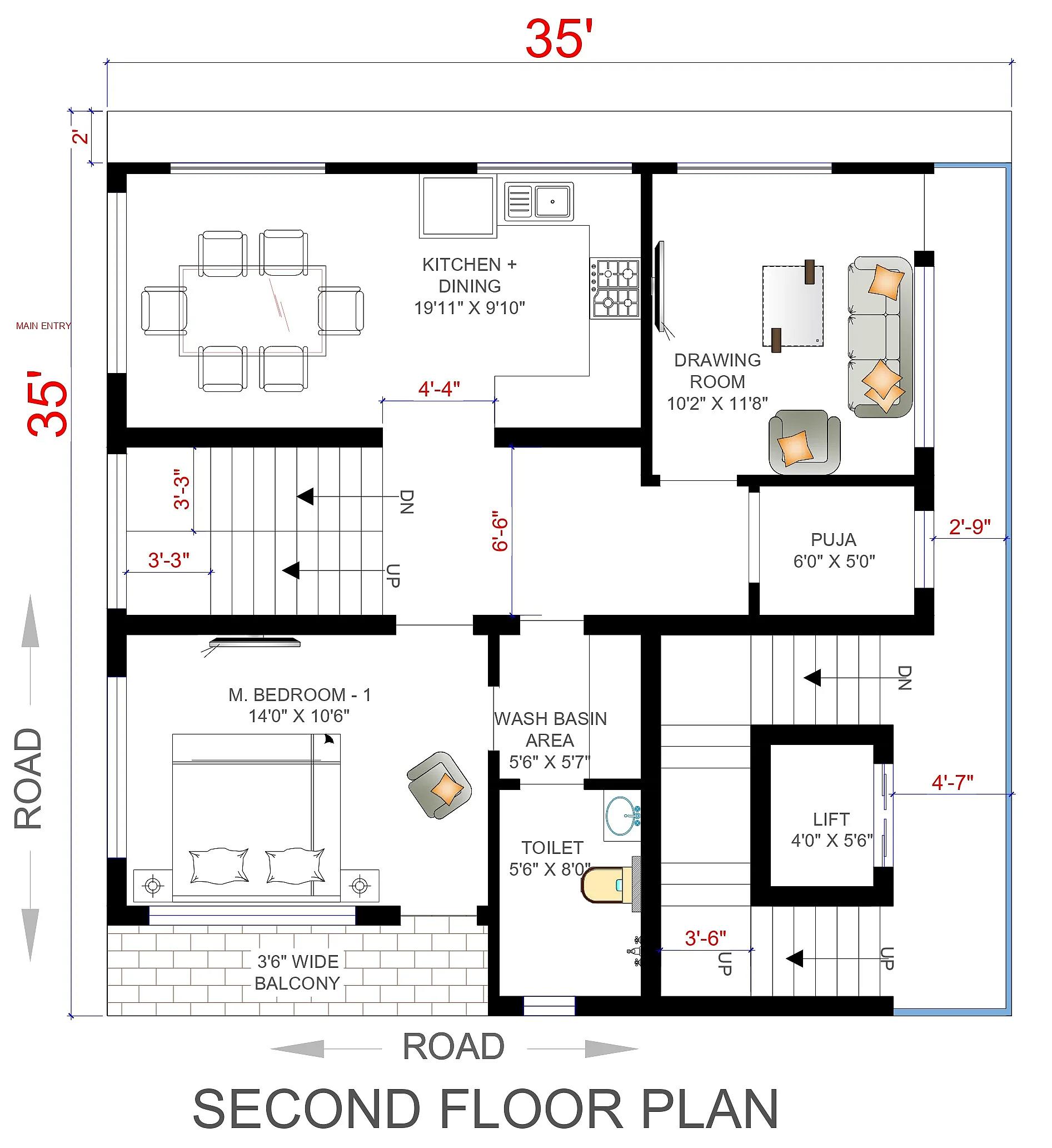 35X35 Commercial Hall With Residential House plan- 1225 sqft Residential Cum Commercial house design At Puttur thumbnail 2 — Project ID 7674