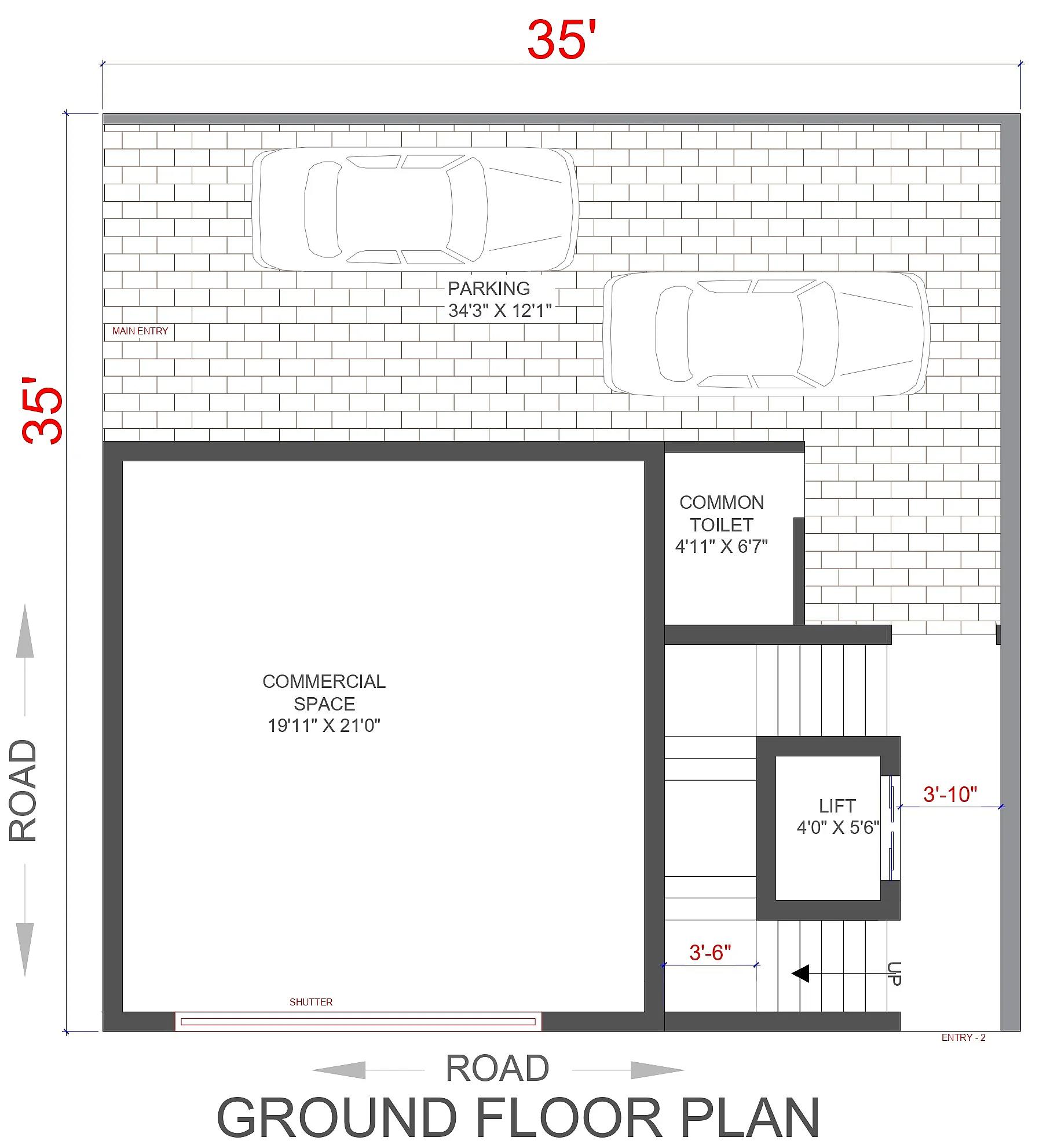 35X35 Commercial Hall With Residential House plan- 1225 sqft Residential Cum Commercial house design At Puttur thumbnail 4 — Project ID 7674