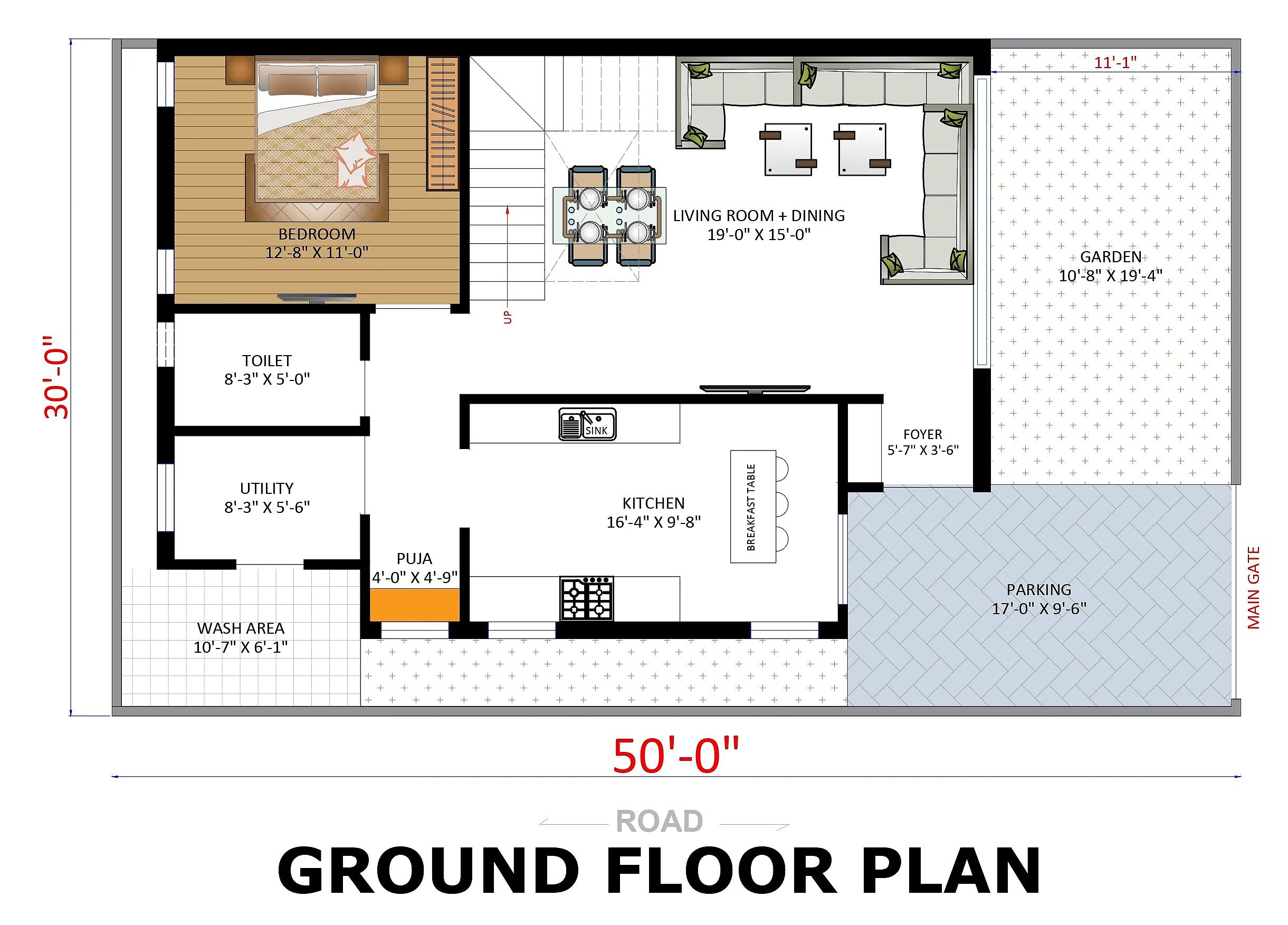 50X30 House plan- 1500 sqft Residential house design At Indore thumbnail 3 — Project ID 7708