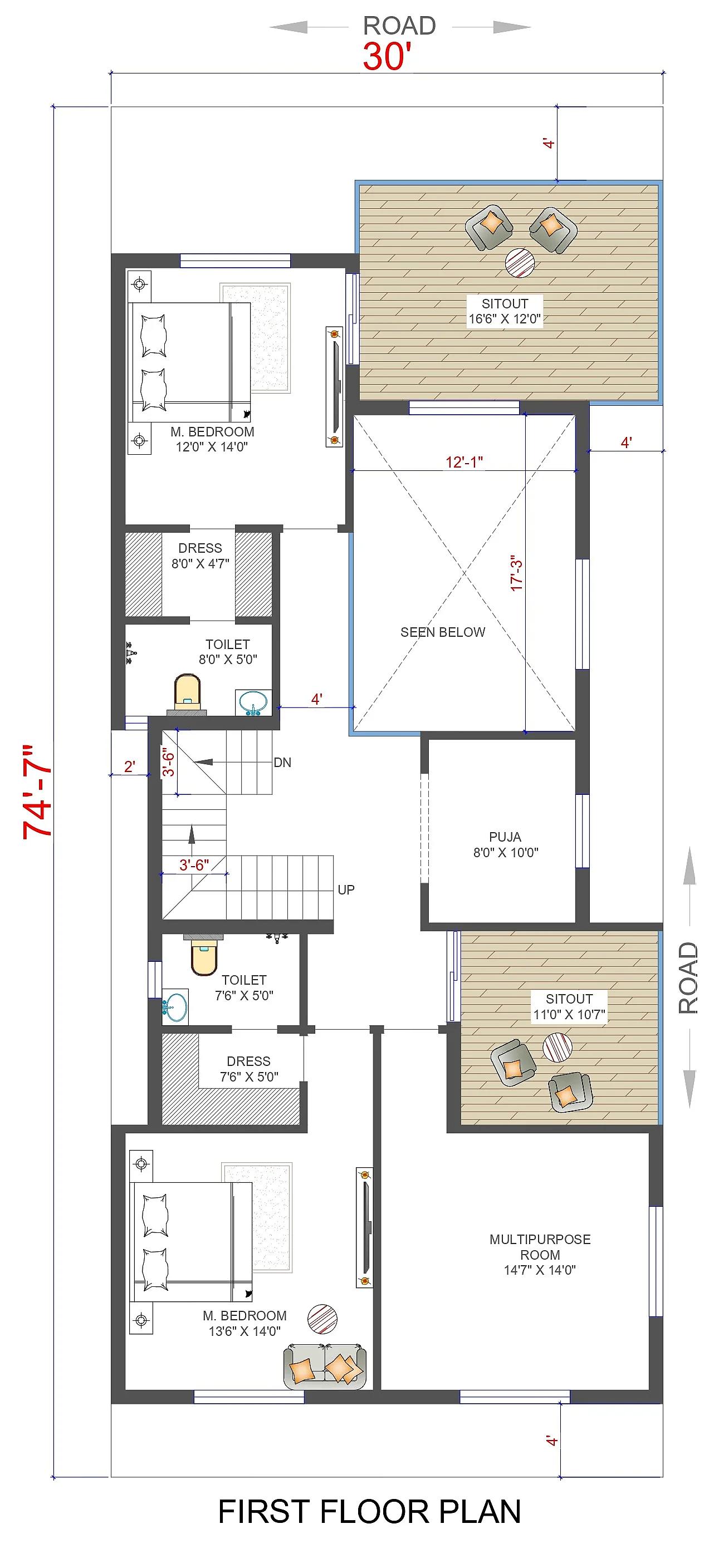 30X75 House plan- 2250 sqft Residential house design At Jalandhar — photo 1 — Project ID 7710