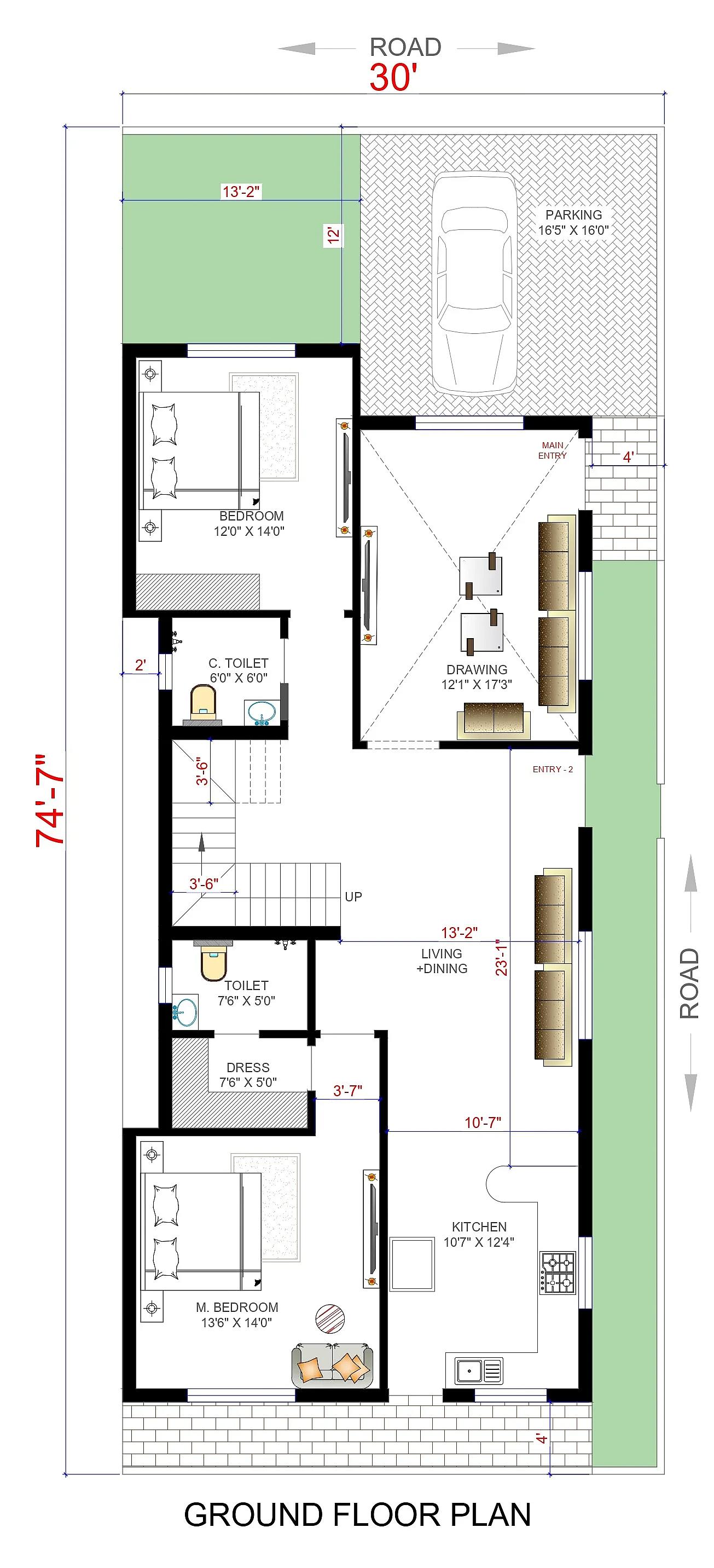 30X75 House plan- 2250 sqft Residential house design At Jalandhar — photo 2 — Project ID 7710