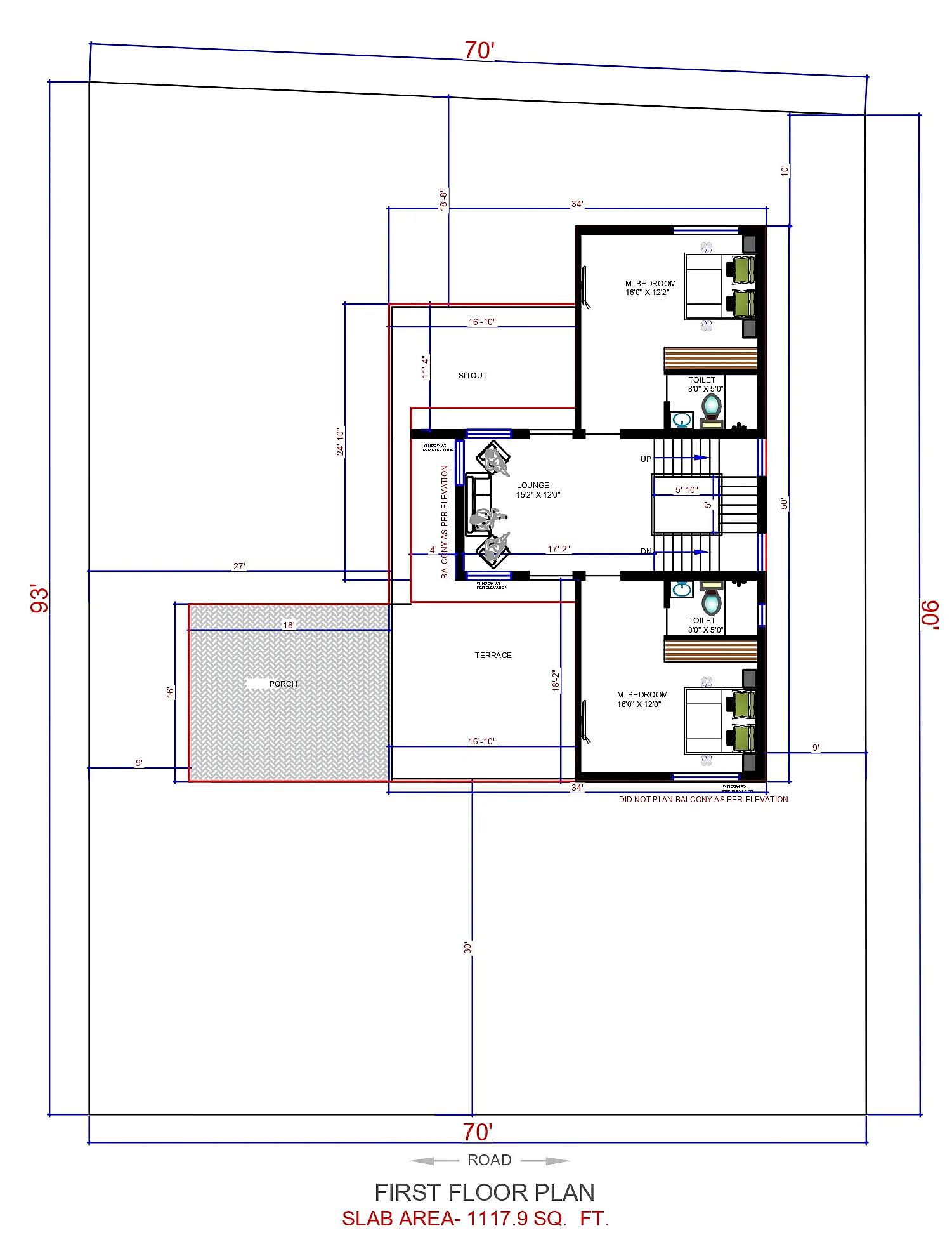 70X93 House plan- 6510 sqft Residential house design At Hyderabad thumbnail 2 — Project ID 7713