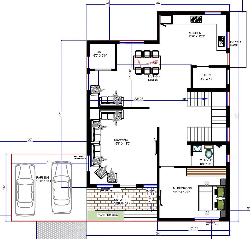 70X93 House plan- 6510 sqft Residential house design At Hyderabad thumbnail 5 — Project ID 7713