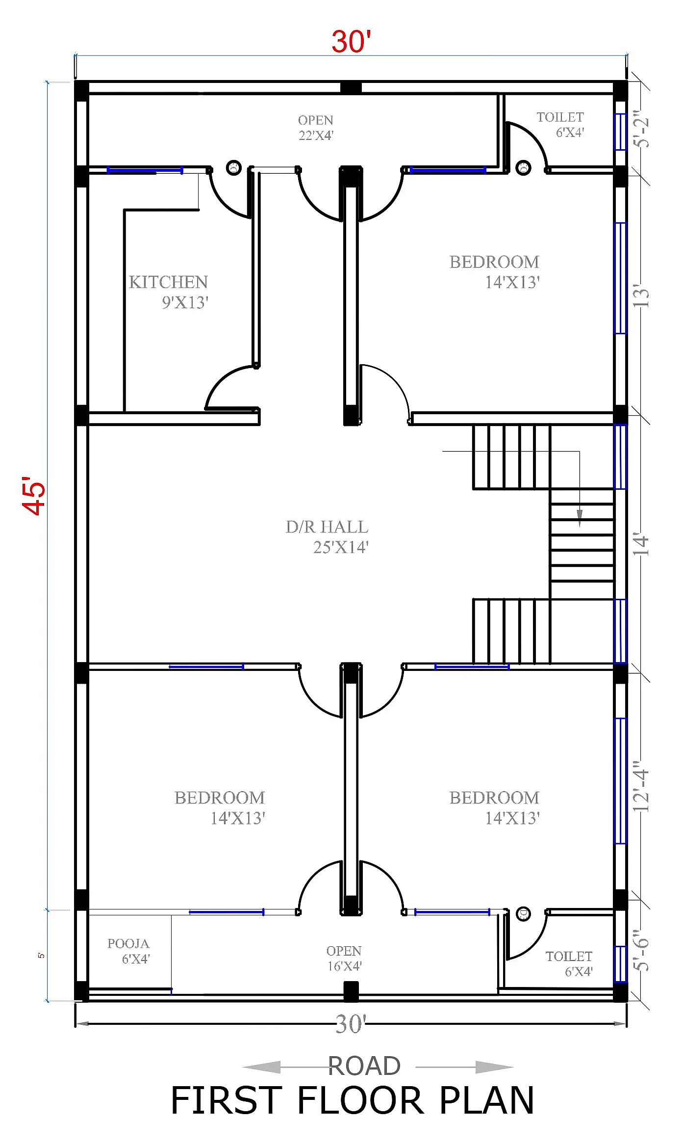 30X45 House With Shop plan- 1350 sqft Residential Cum Commercial house design At Vidisha — photo 2 — Project ID 7714