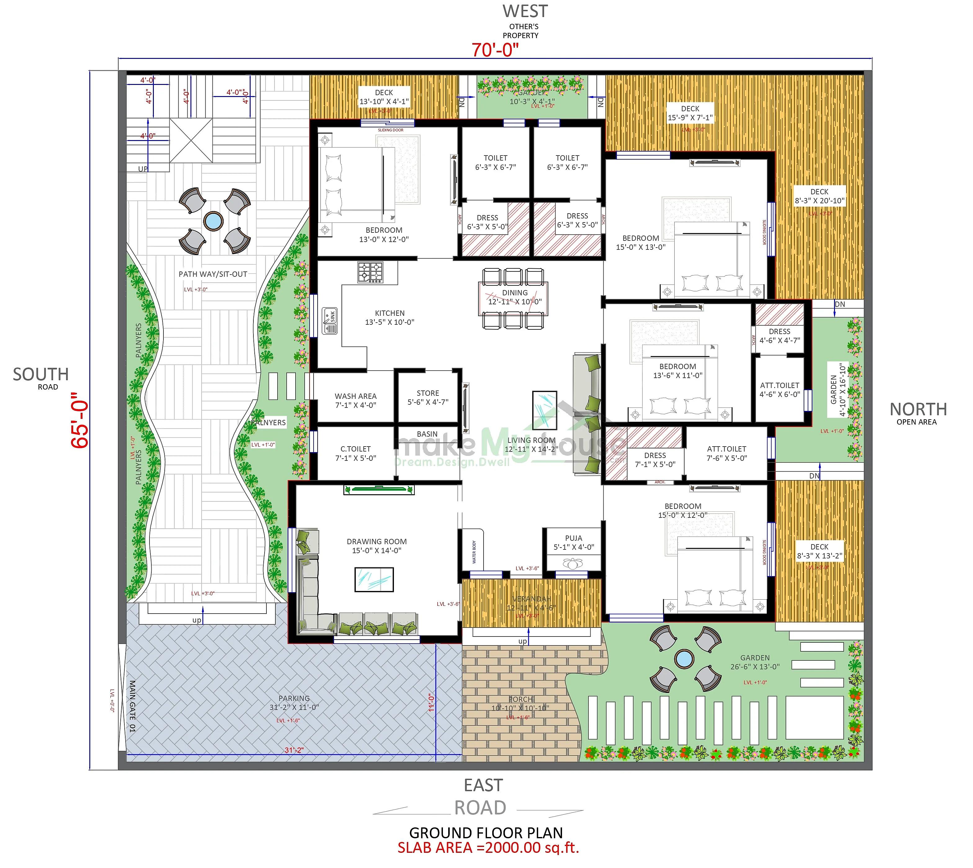 70X65 House plan- 4550 sqft Residential house design At Vidisha thumbnail 2 — Project ID 7715