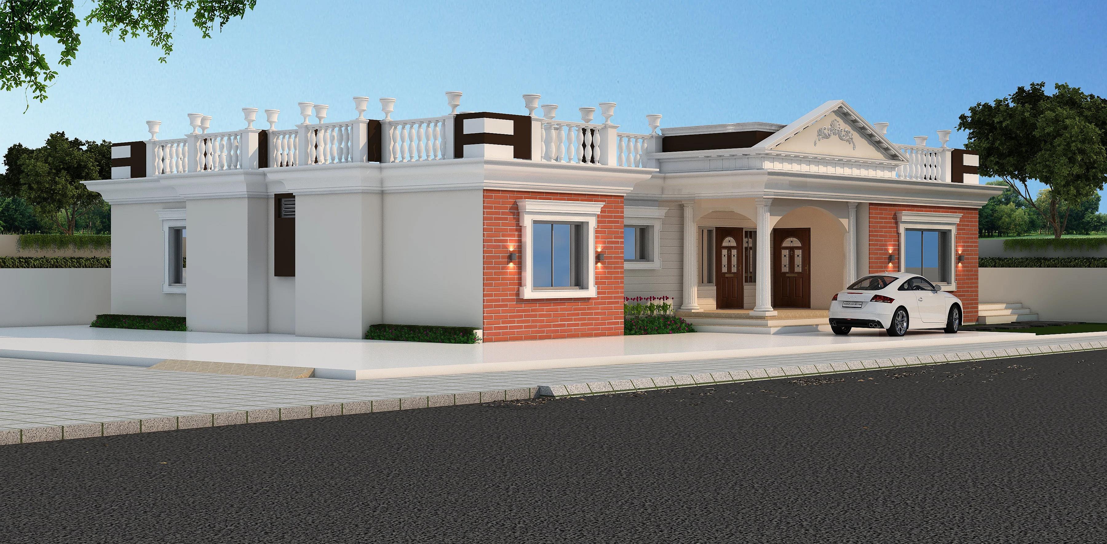 70X65 House plan- 4550 sqft Residential house design At Vidisha [MP] front elevation, 70x65 ft plot, 4 BHK, east facing, single floor, Vidisha