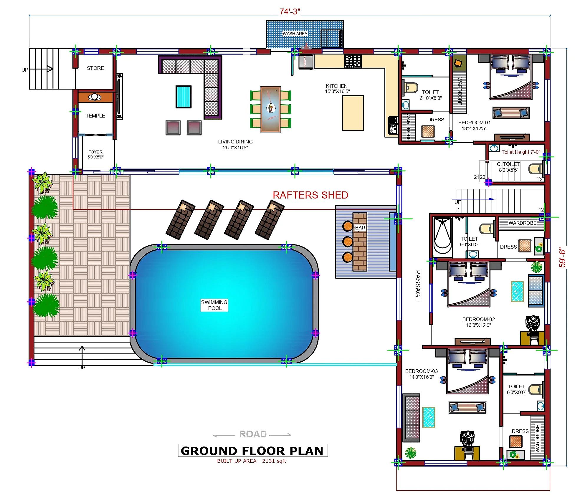 75X60 House with Swimming Pool plan- 4500 sqft Residential house design At Pathankot thumbnail 3 — Project ID 7716