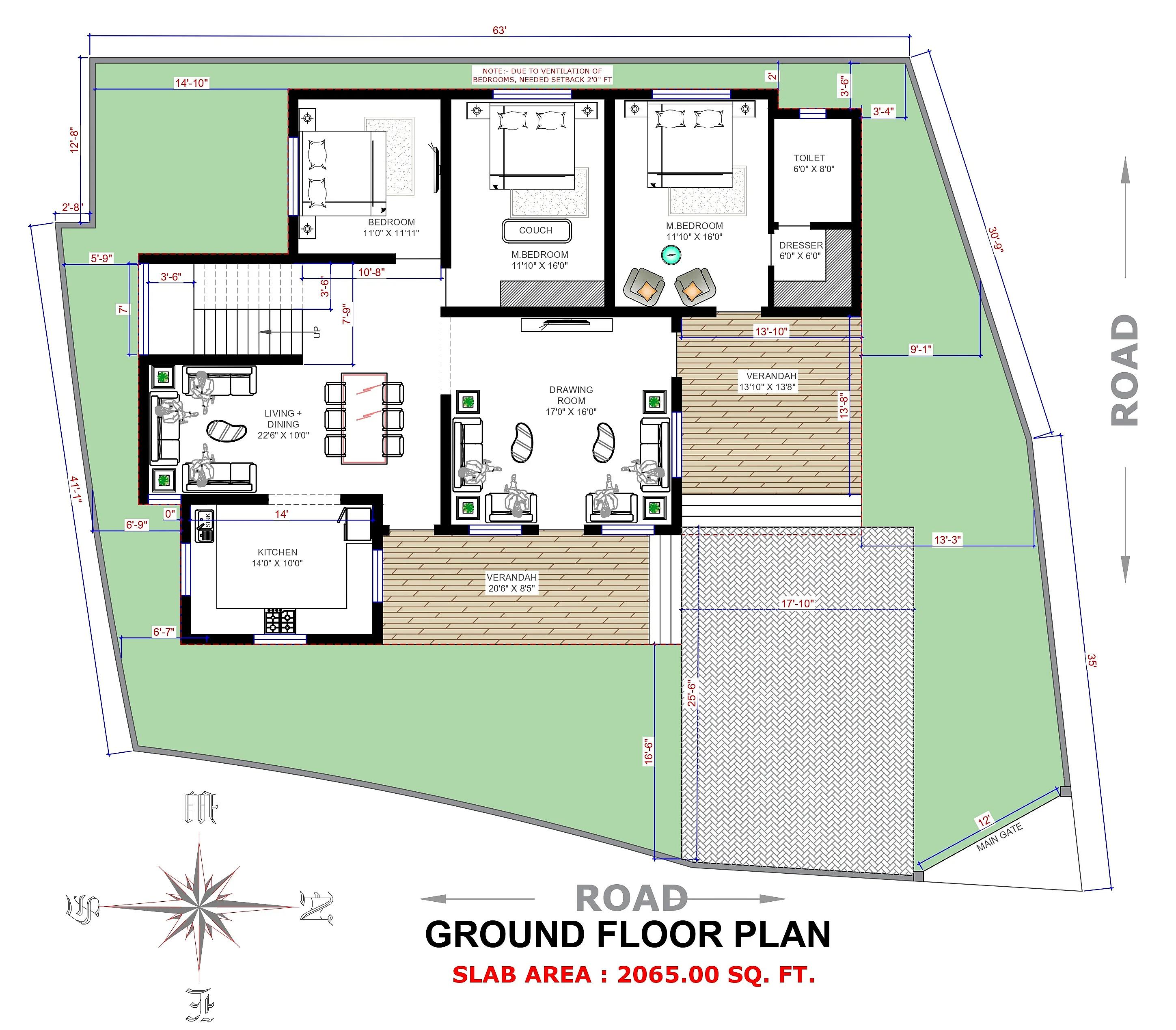 63X50 House plan- 3150 sqft Residential house design At Pathankot thumbnail 3 — Project ID 7717