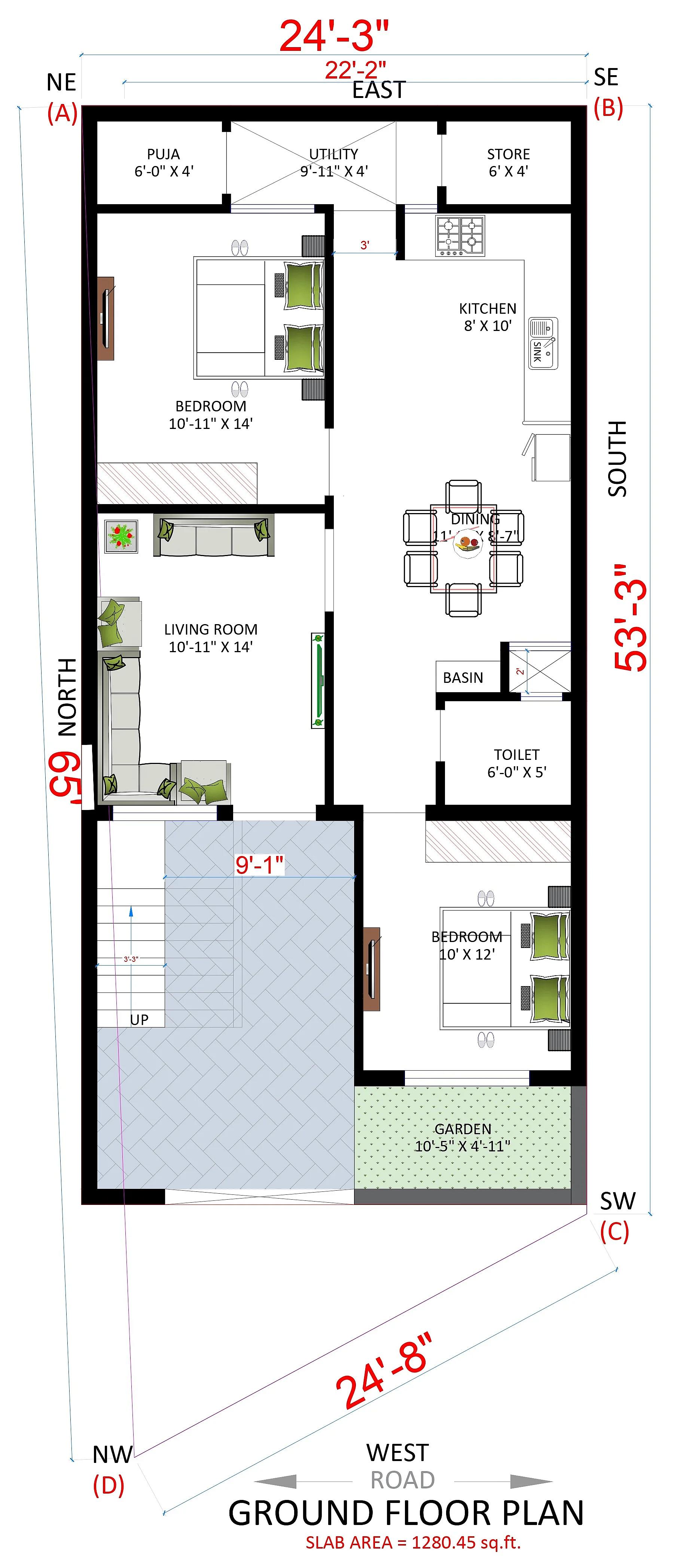 25X53 House plan- 1325 sqft Residential house design At Ayodhya thumbnail 2 — Project ID 7718