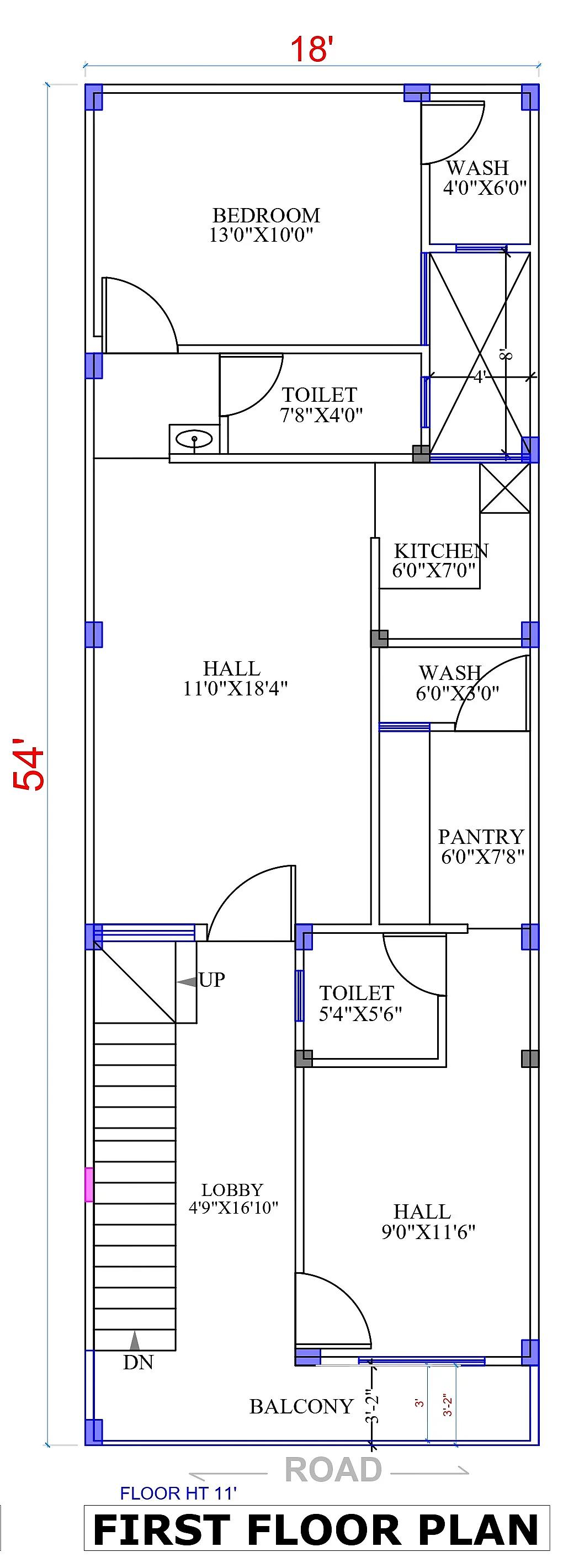 18X54 House plan- 972 sqft Residential house design At Indore thumbnail 2 — Project ID 7719