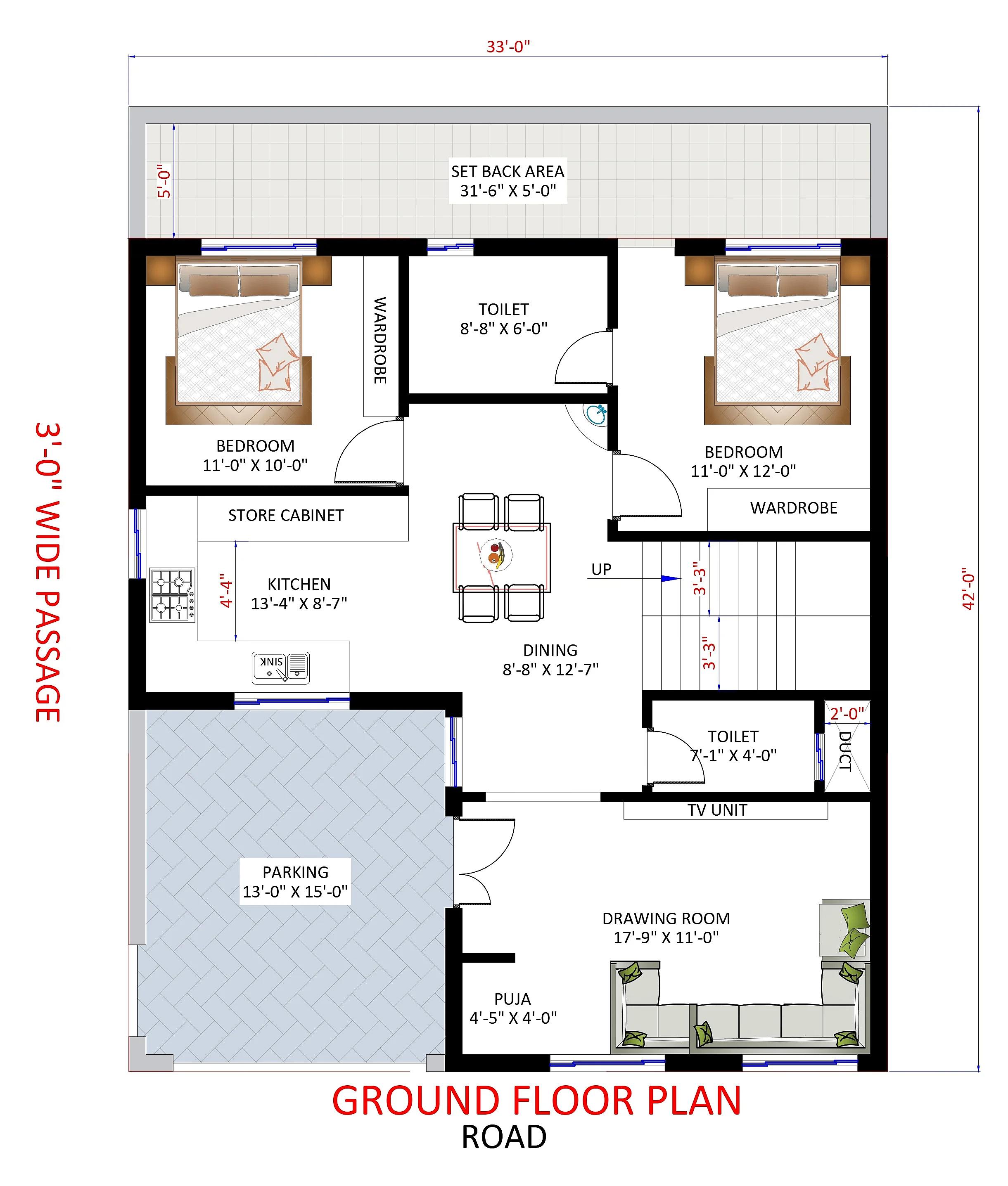 33X42 House plan- 1386 sqft Residential house design At CharkhiDadri [HR]