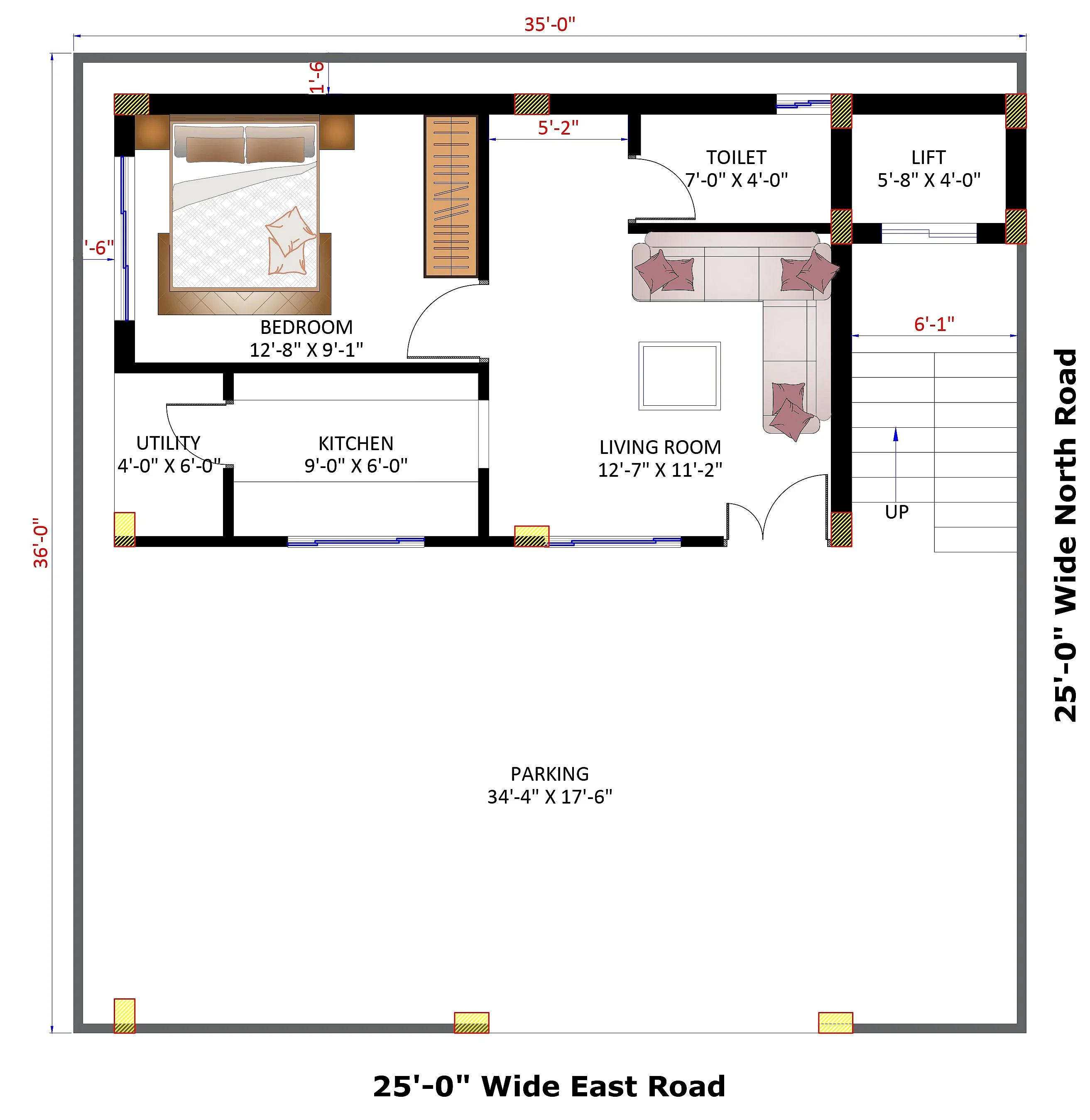 35X36 House plan- 1260 sqft Residential Cum Commercial house design At Hyderabad thumbnail 3 — Project ID 7721