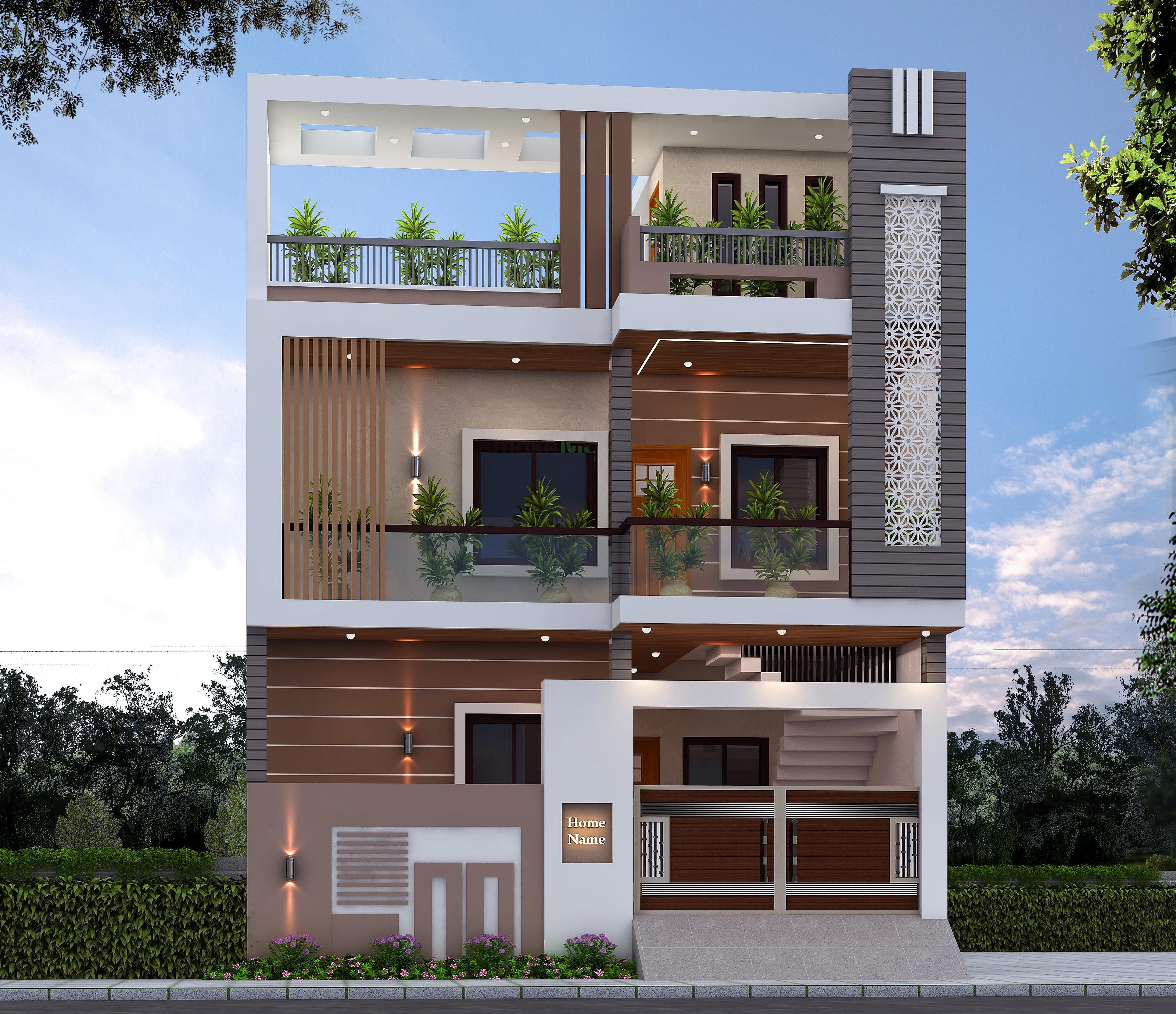 27X45 House plan- 1215 sqft Residential house design At Gurgaon [HR] front elevation, 27x45 ft plot, east facing, G+1, Gurgaon