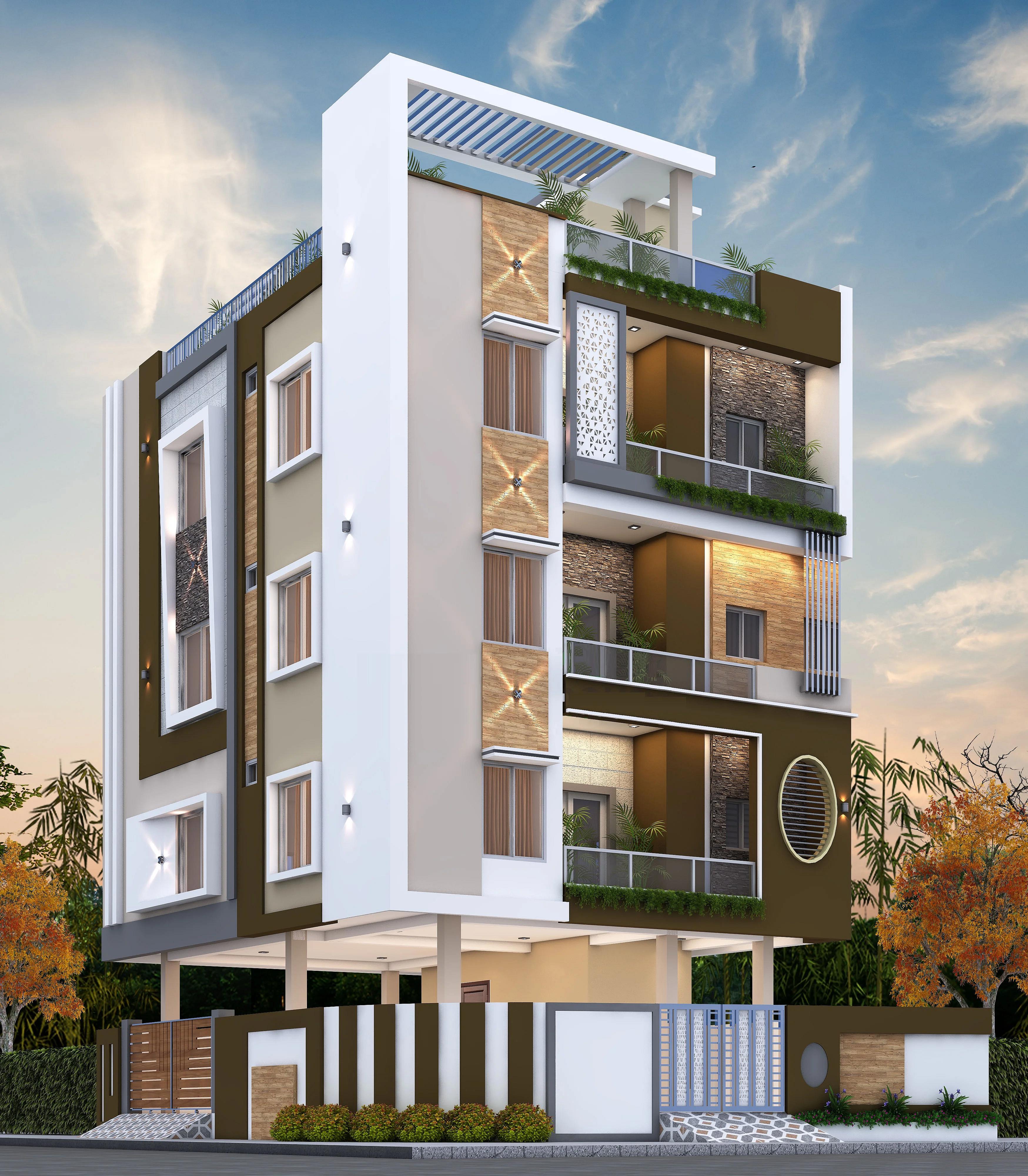 30X50 House plan- 1500 sqft Residential Cum Commercial house design At Visakhapatnam [AP] front elevation, 30x50 ft plot, south facing, G+3, Visakhapatnam