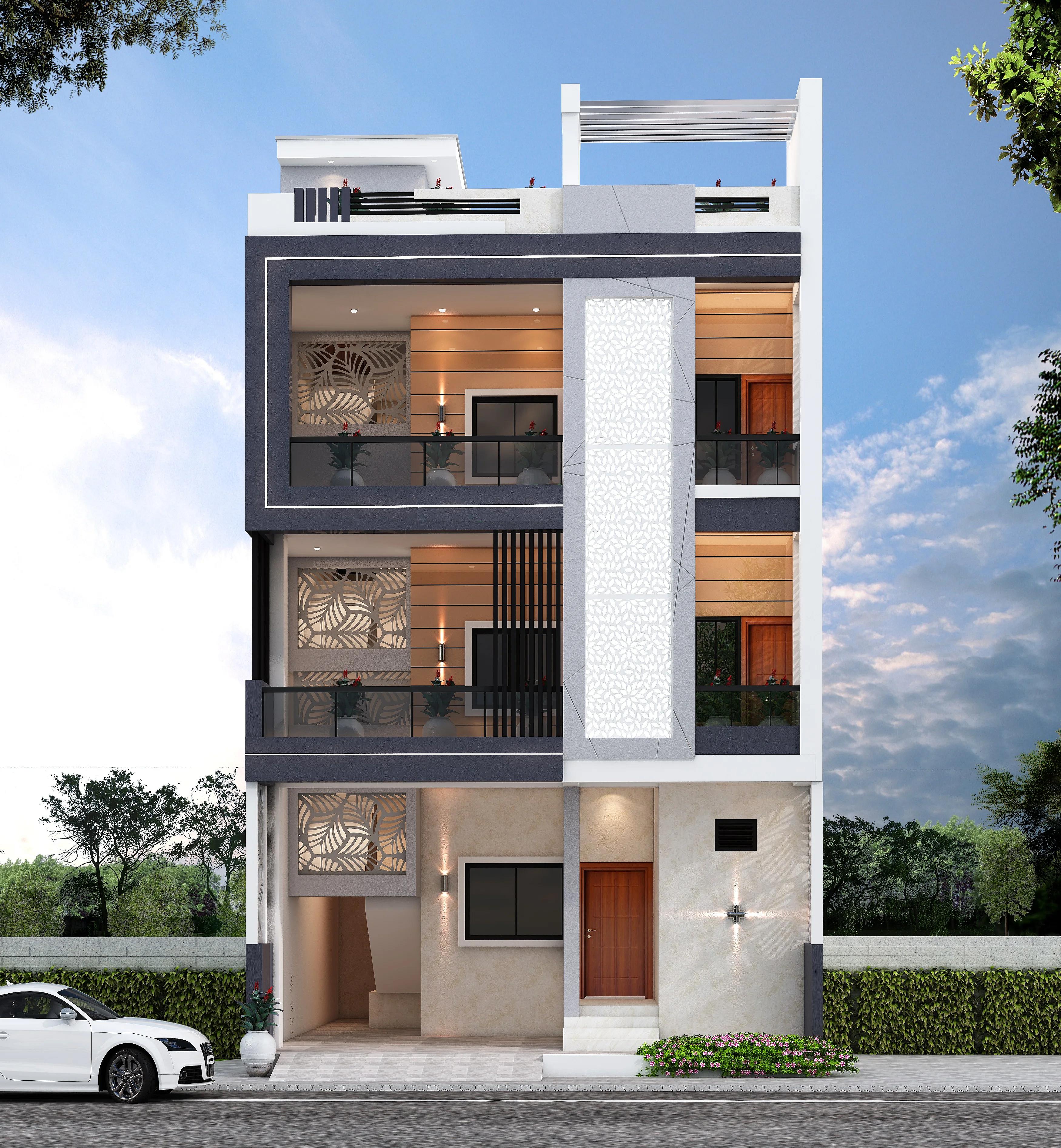 25X50 House plan- 1250 sqft Residential house design At Jaipur [RJ] front elevation, 25x50 ft plot, south west facing, G+2, Jaipur