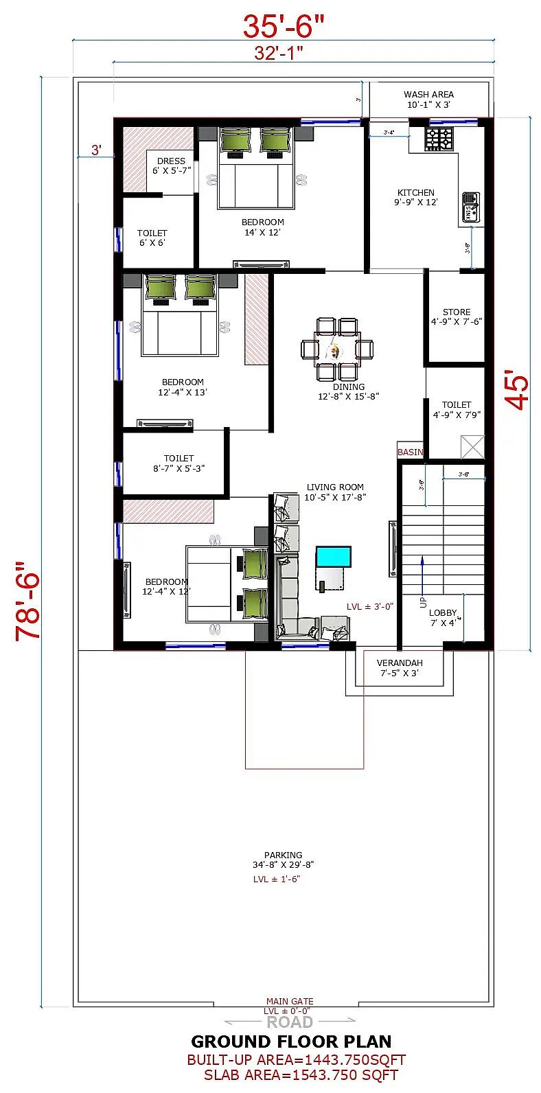 35X78 Residential House with Rental House plan- 2730 sqft Residential house design At Sakti thumbnail 3 — Project ID 8404