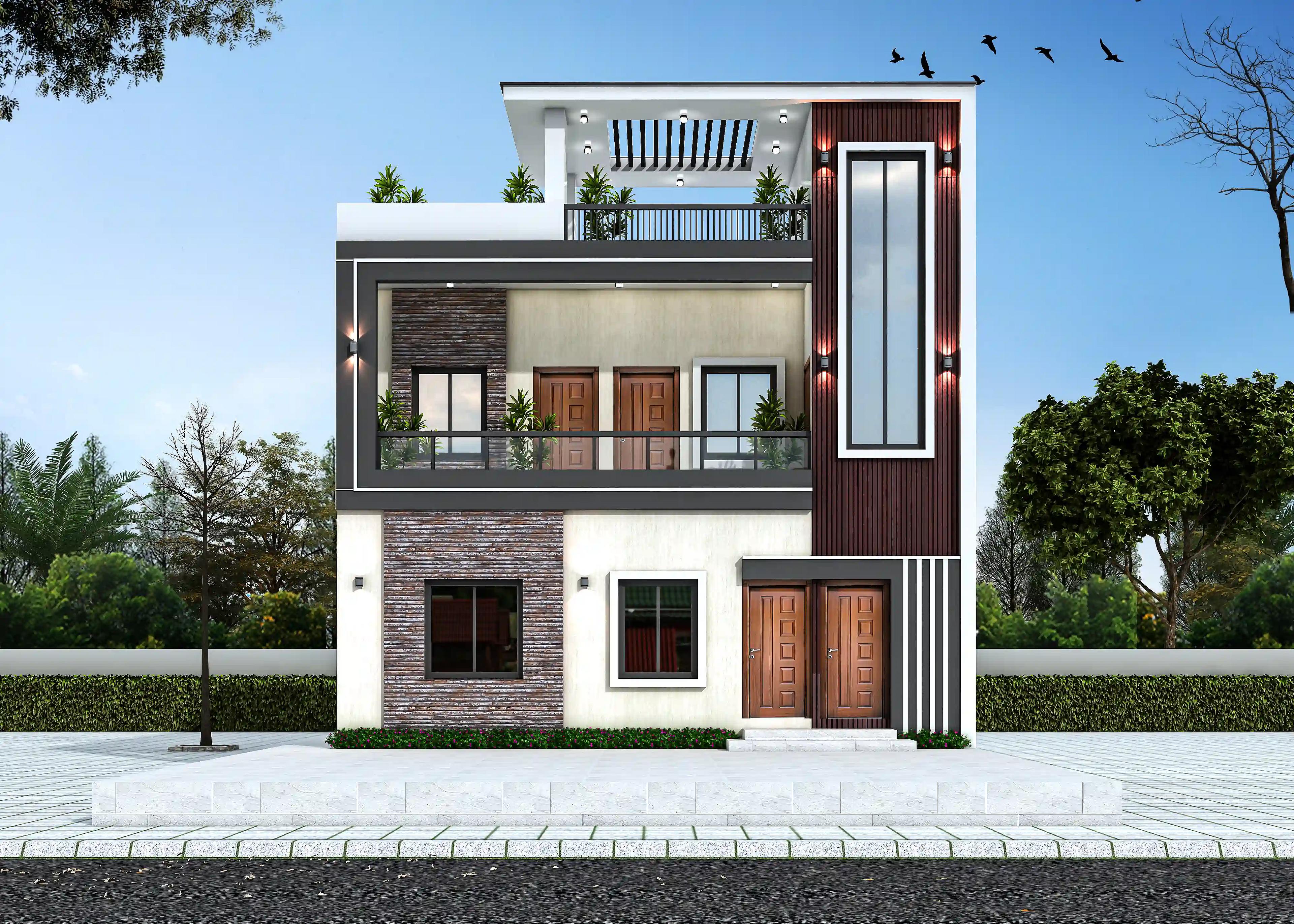 35X78 Residential House with Rental House plan- 2730 sqft Residential house design At Sakti [CT] front elevation, 35x78 ft plot, 2 BHK, west facing, G+1, Sakti
